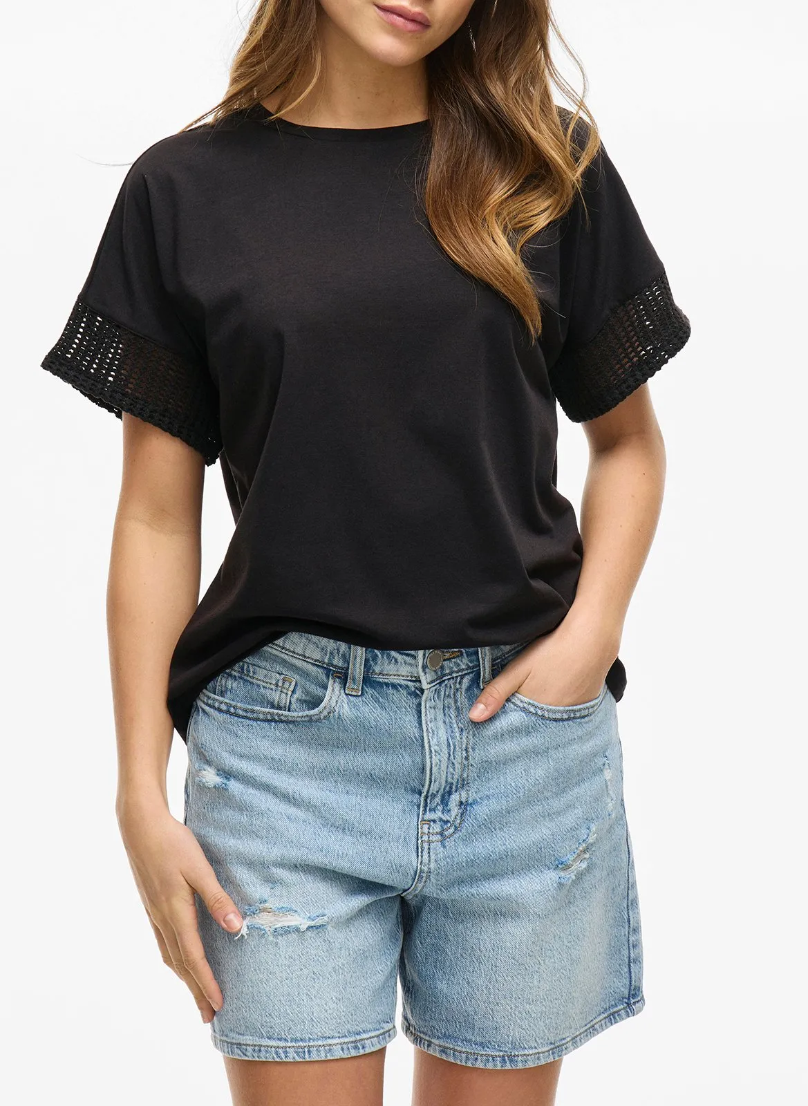 Tee-shirt droit en fibres recyclées mélangées Noir