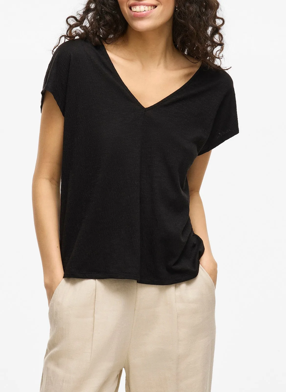 Top droit en fibres recyclées mélangées Noir