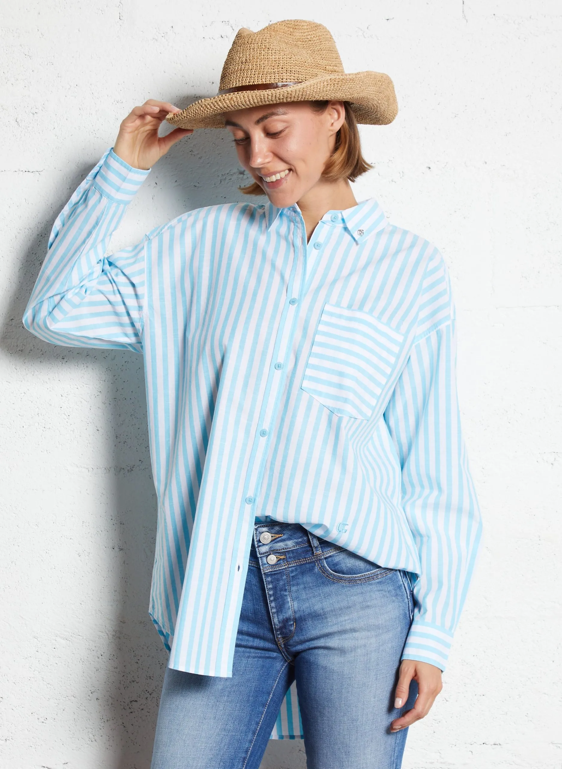 Chemise oversize col classique en coton Bleu ARIANA