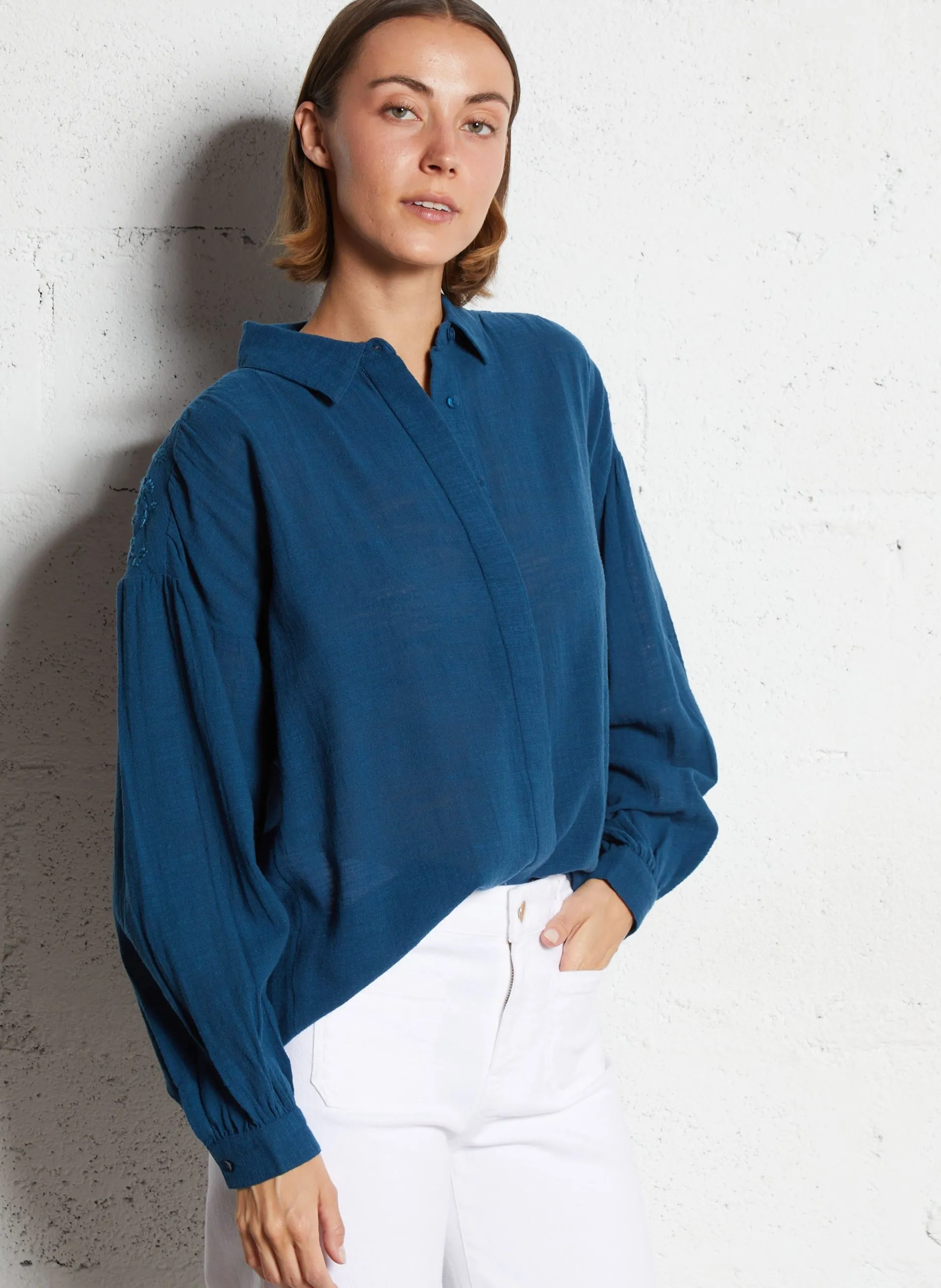 Chemise droite en coton Bleu PERSEE