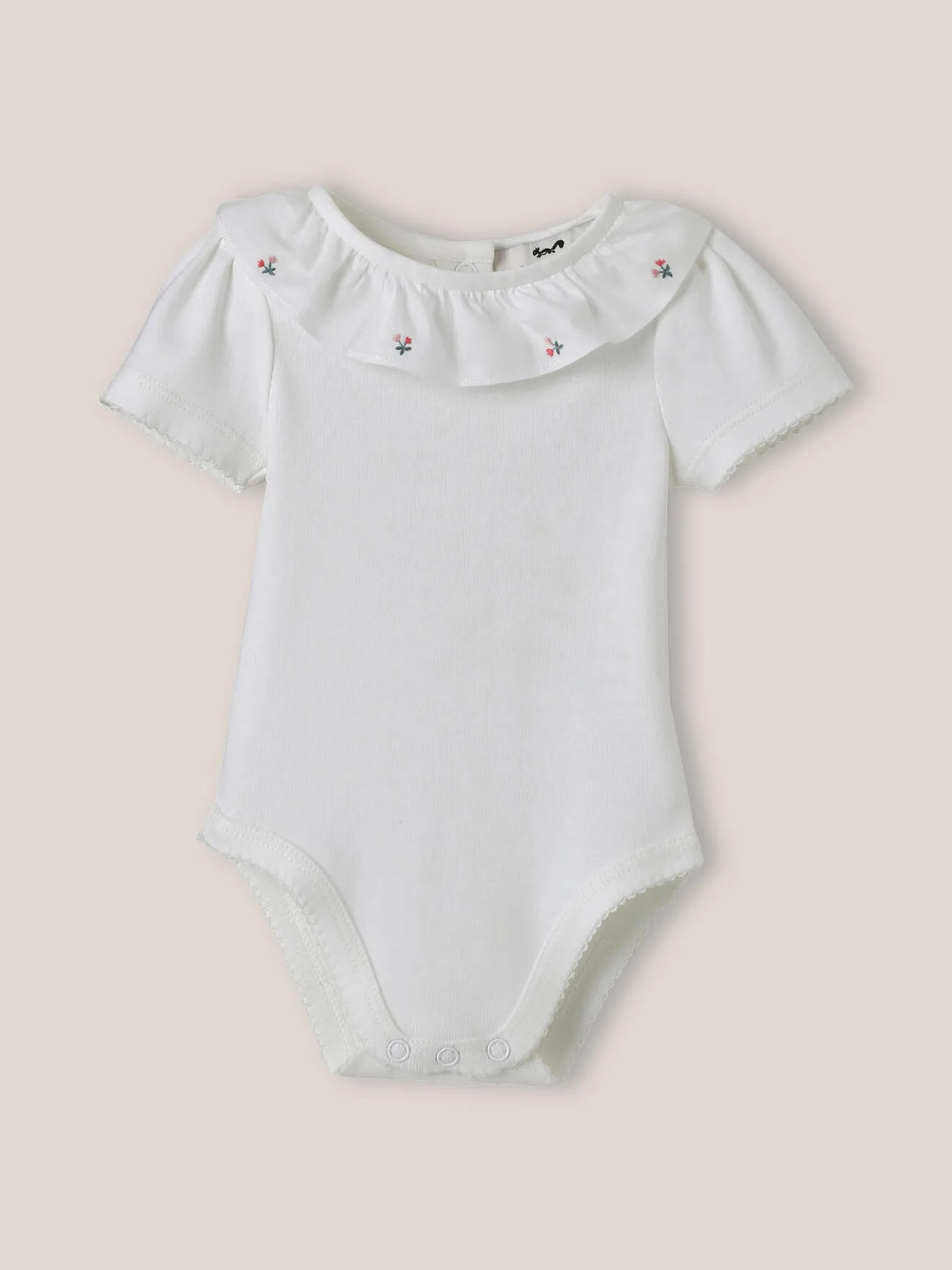 Body collerette brodée en coton biologique Blanc
