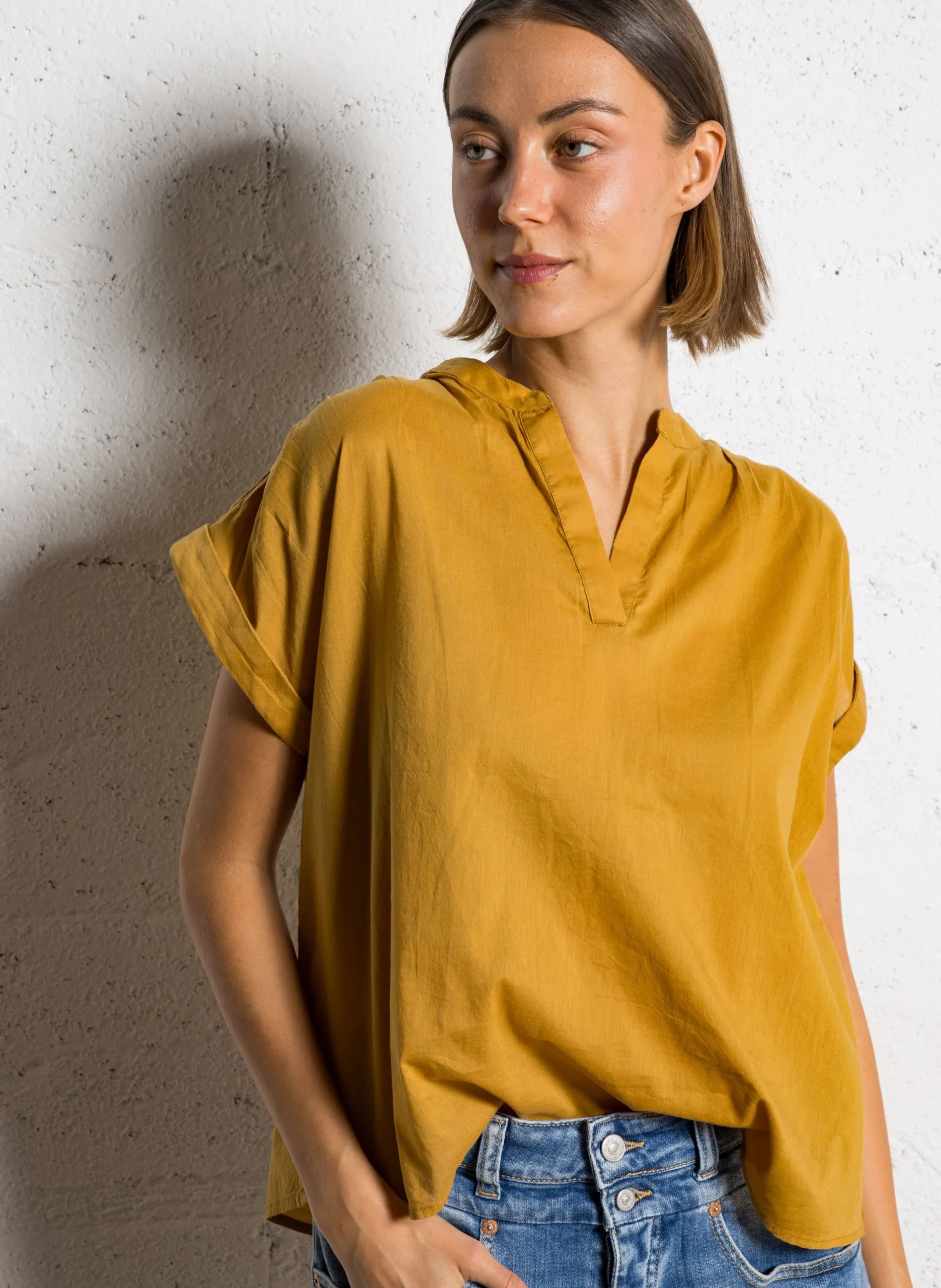 Top sans manches droit Marron