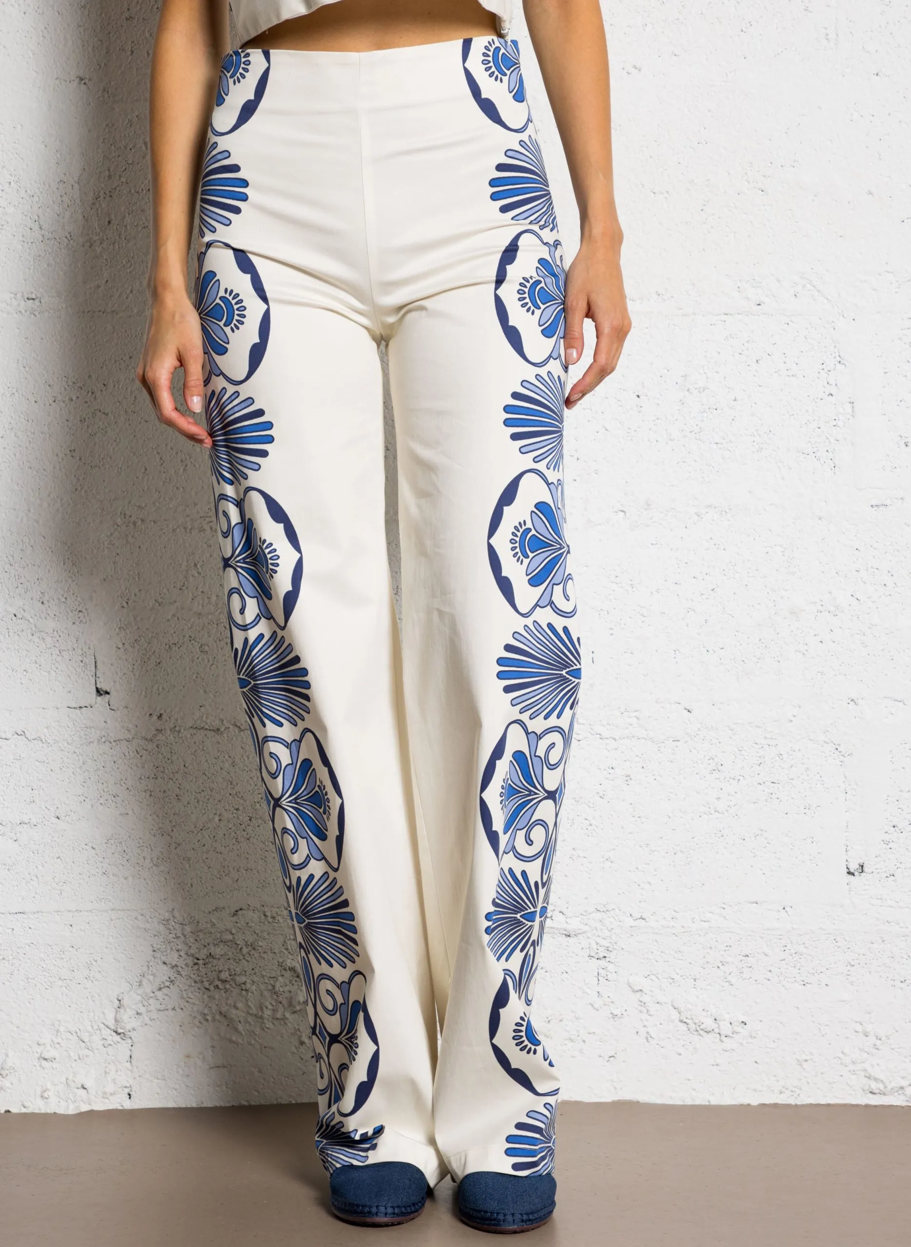 Pantalon large en coton Beige POSITANO