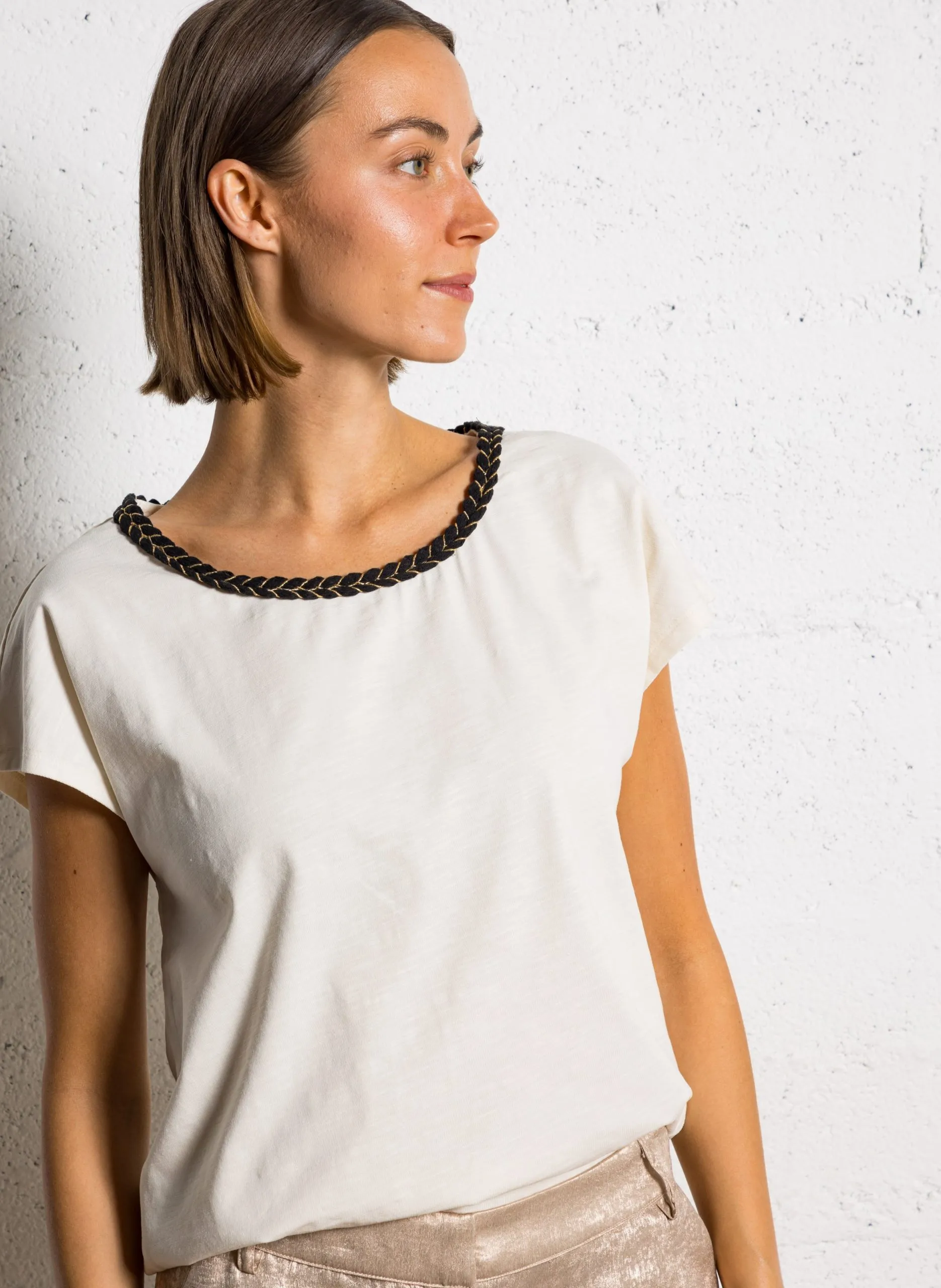 Tee-shirt manches courtes droit Beige