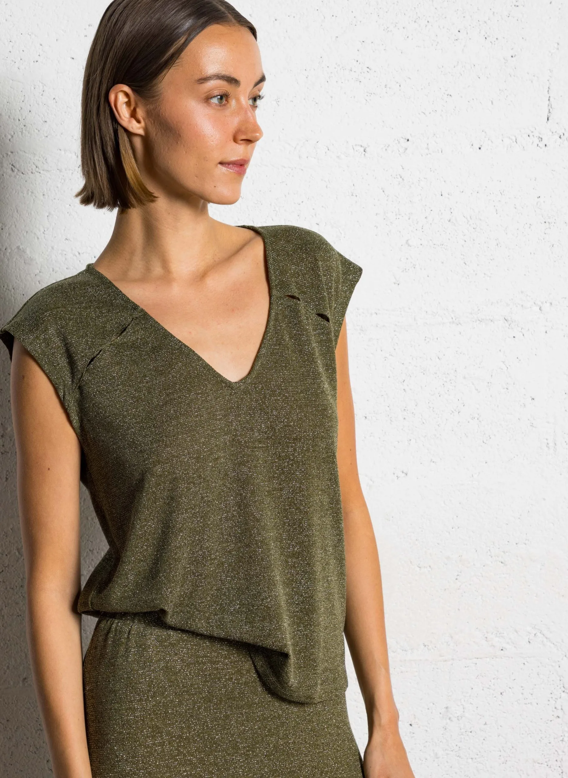 Tee-shirt sans manches pailleté Vert