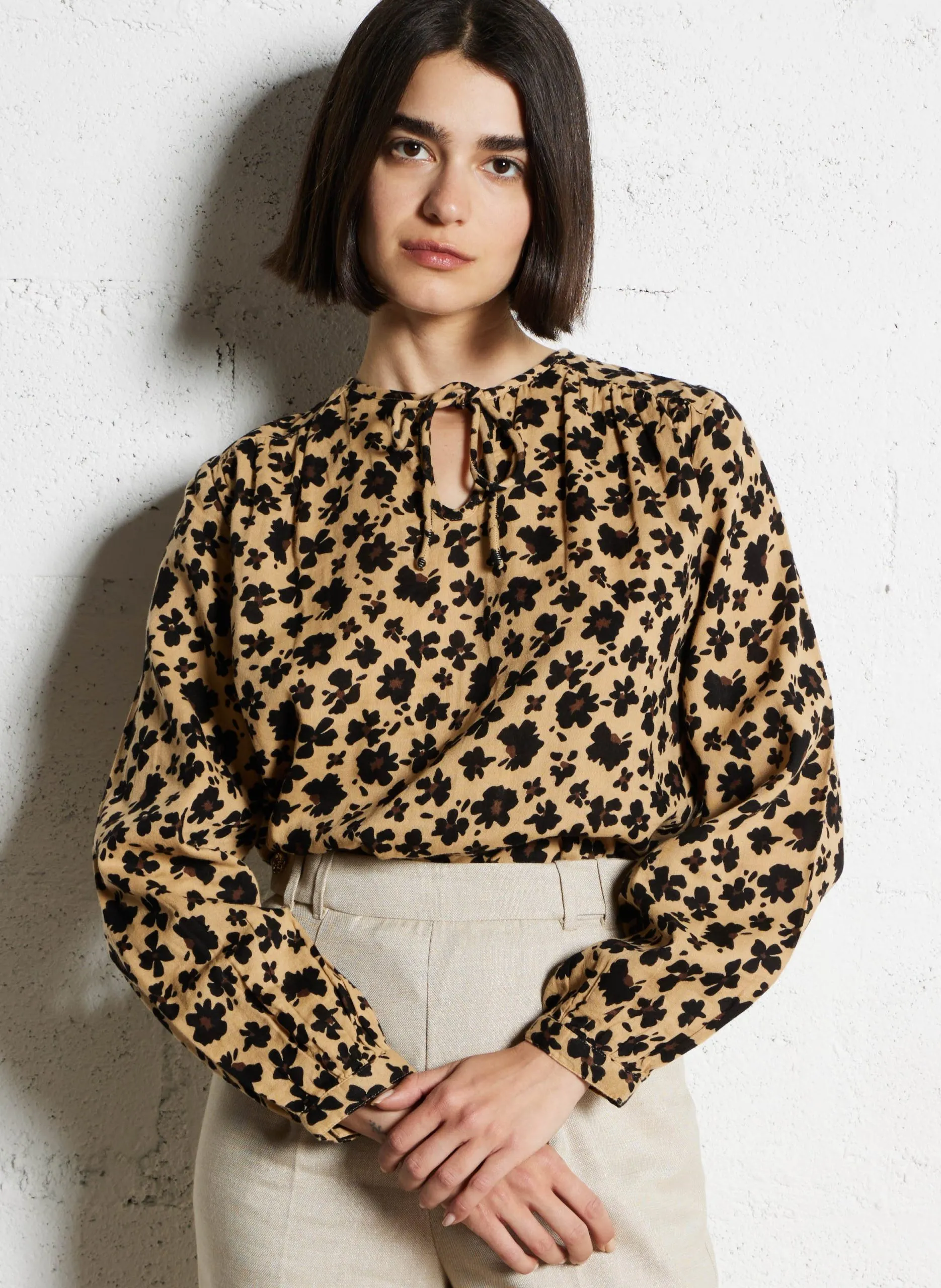 Blouse col rond en coton Blanc