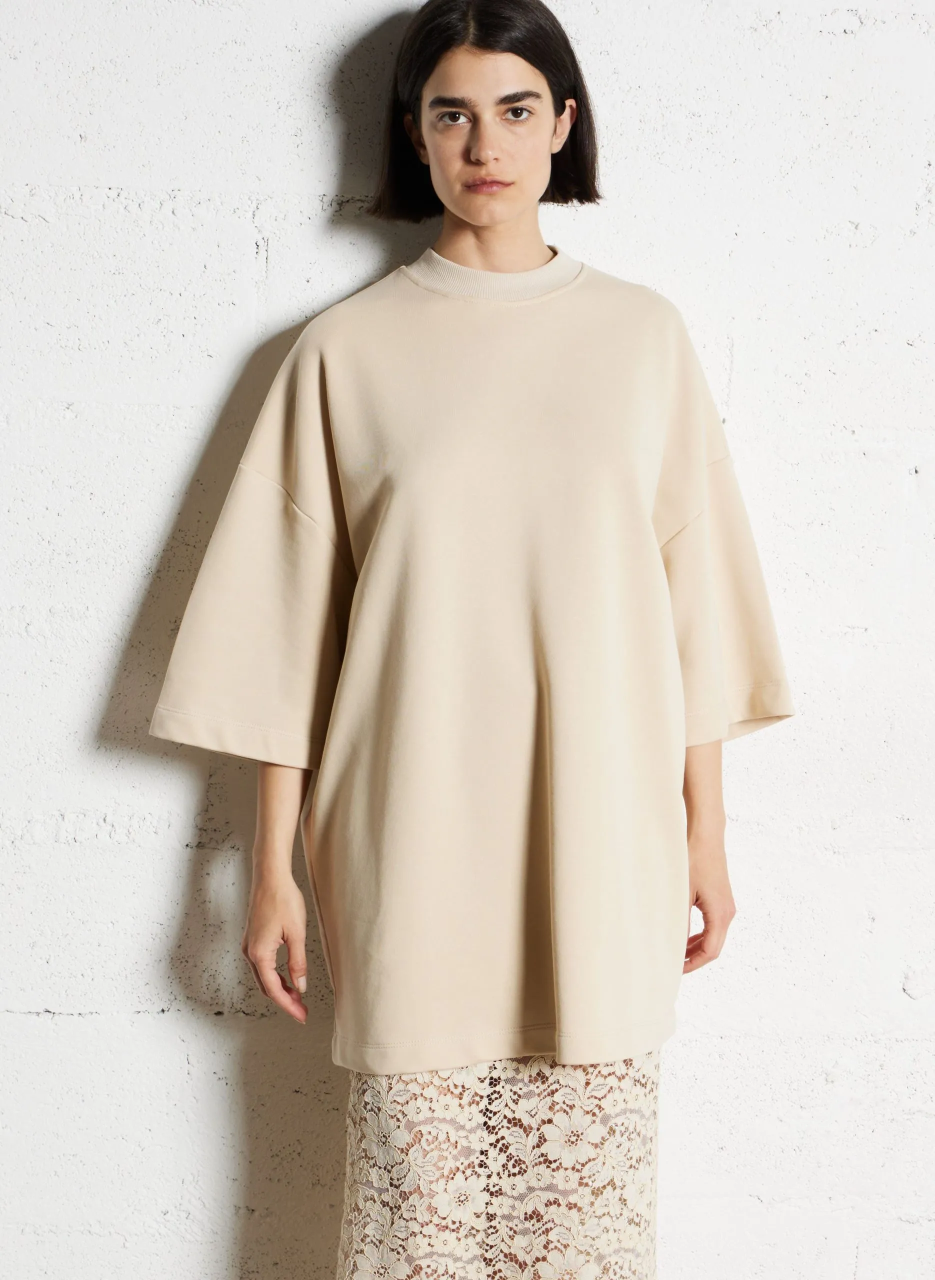 Ensemble de tee-shirt et jupe en coton mélangé Beige