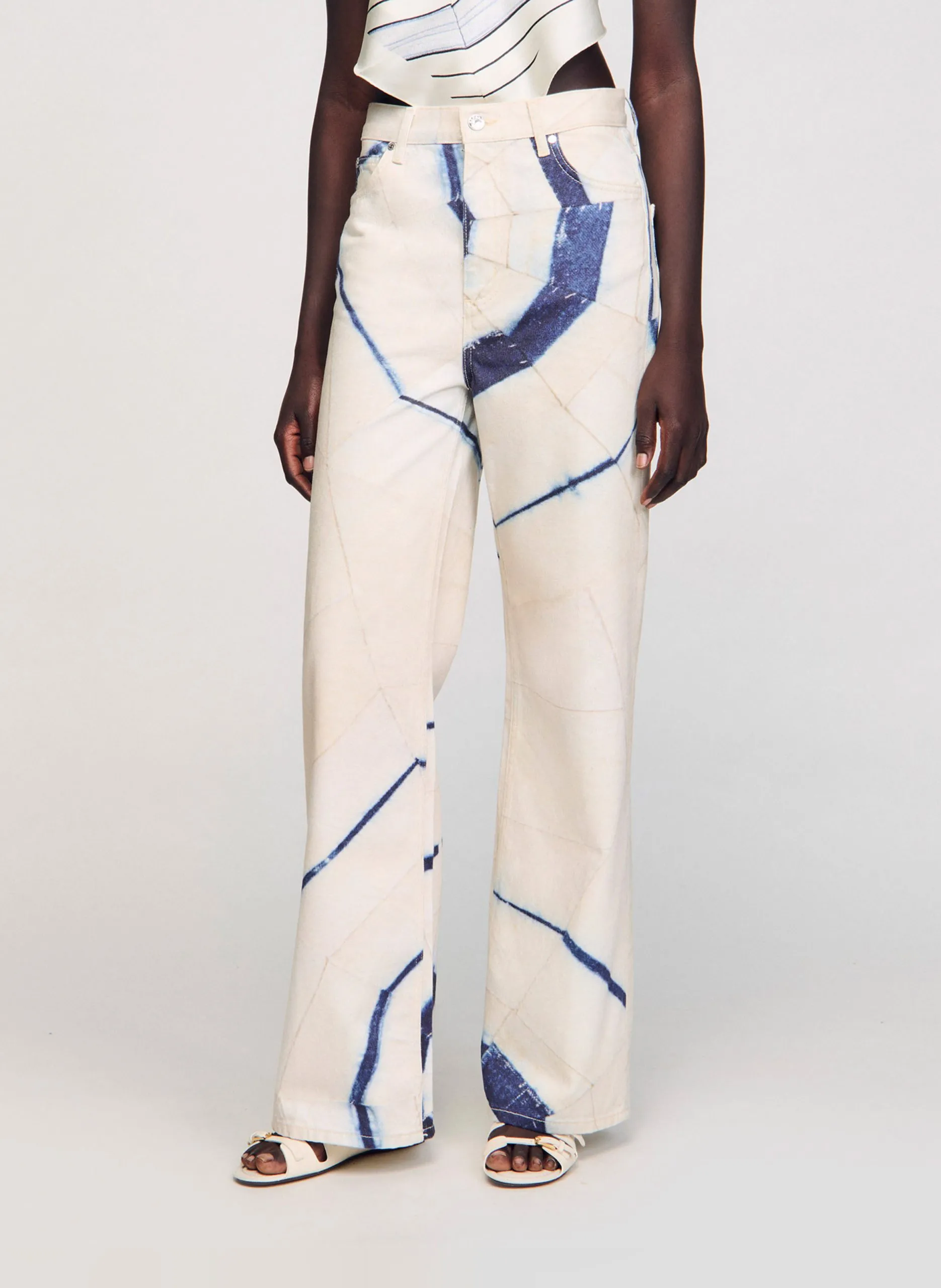 Jean large en coton imprimé Blanc