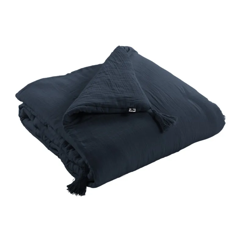 Edredon ou bout de lit en gaze de coton Bleu