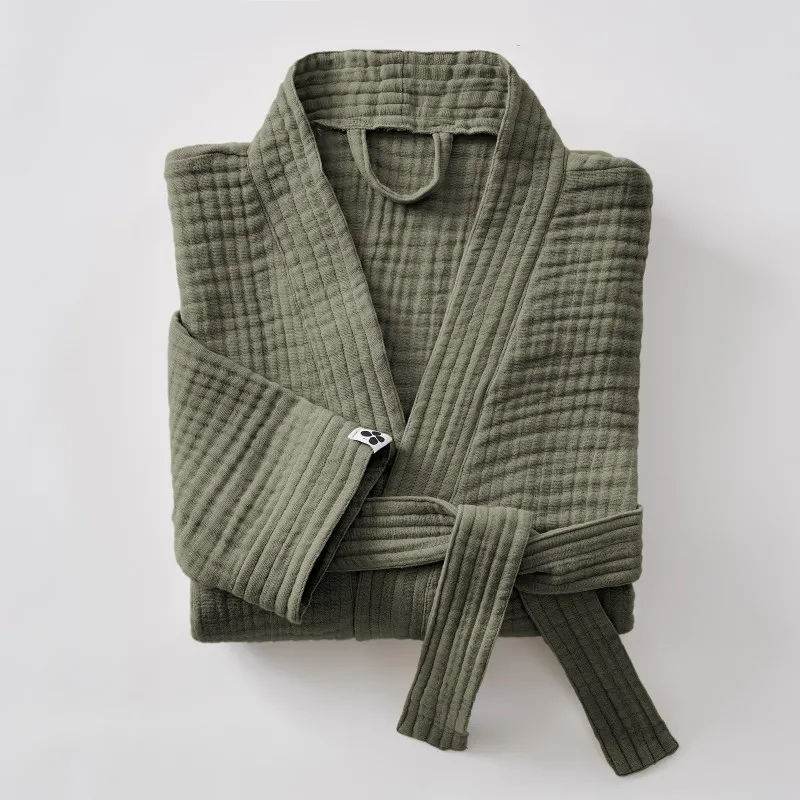 Peignoir kimono mixte gaze de coton unie gaïa Vert