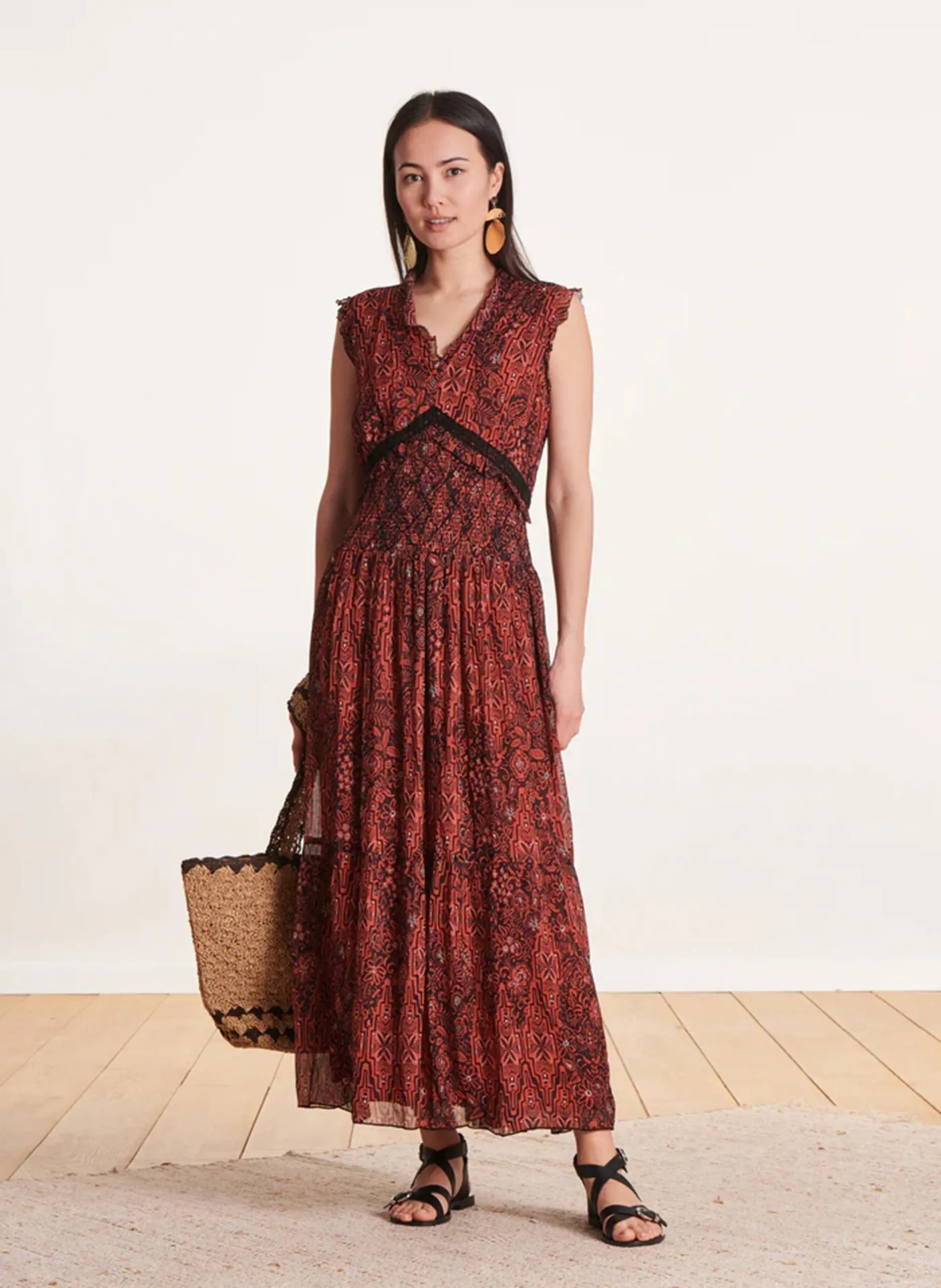 Robe longue cintrée à motifs Multicolore