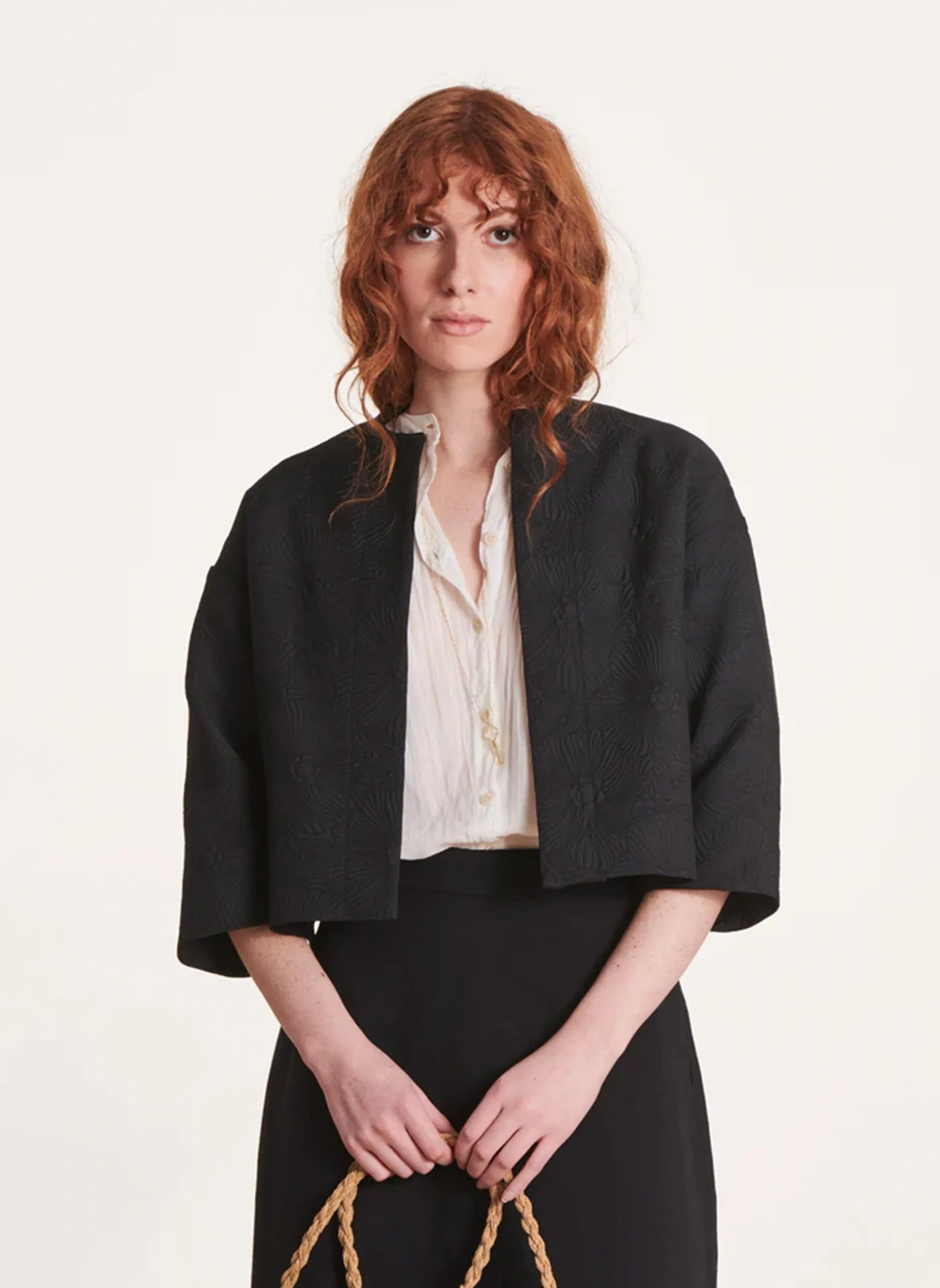 Veste col rond jacquard Noir