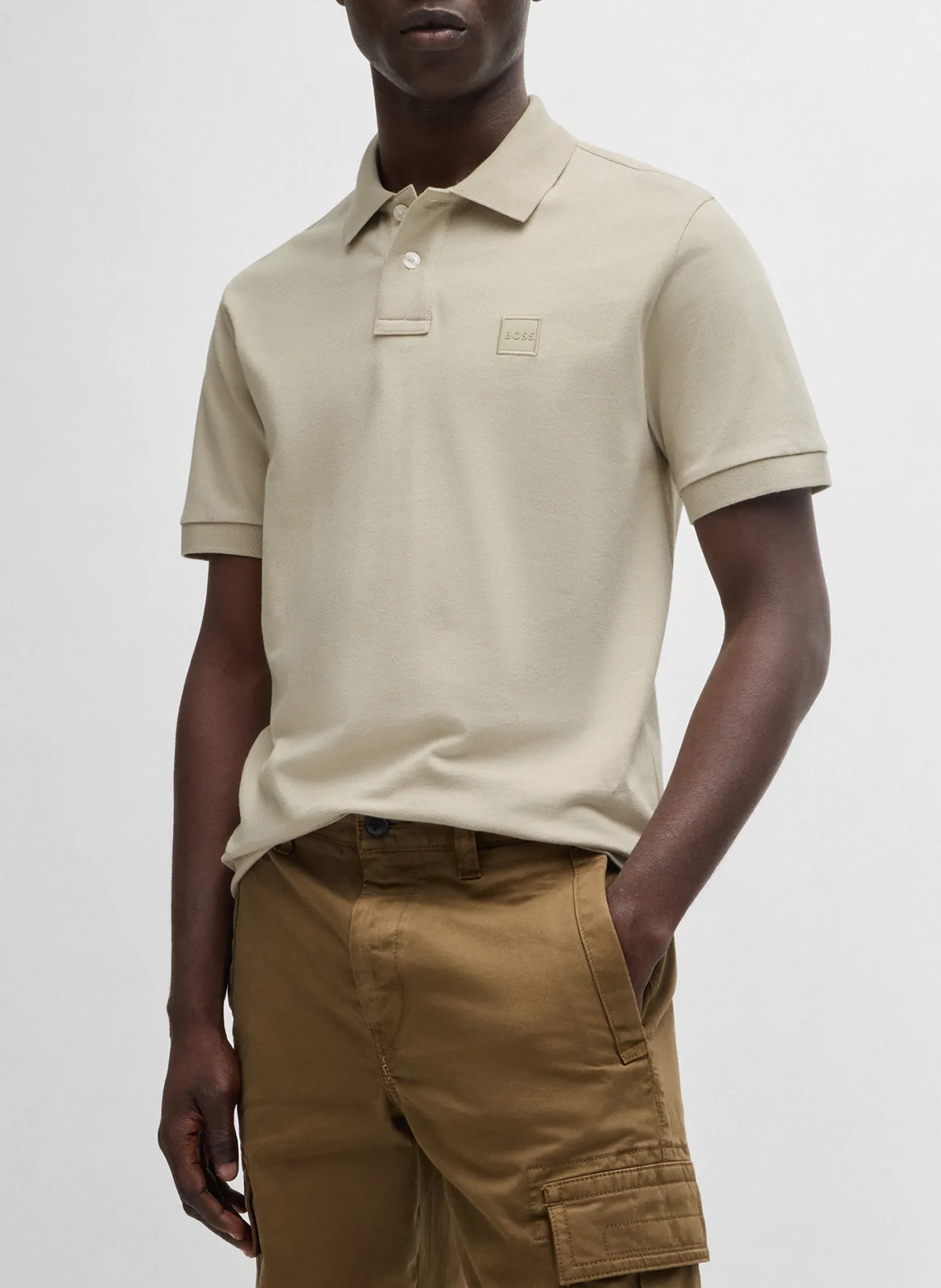 Polo slim fit en coton mélangé Beige