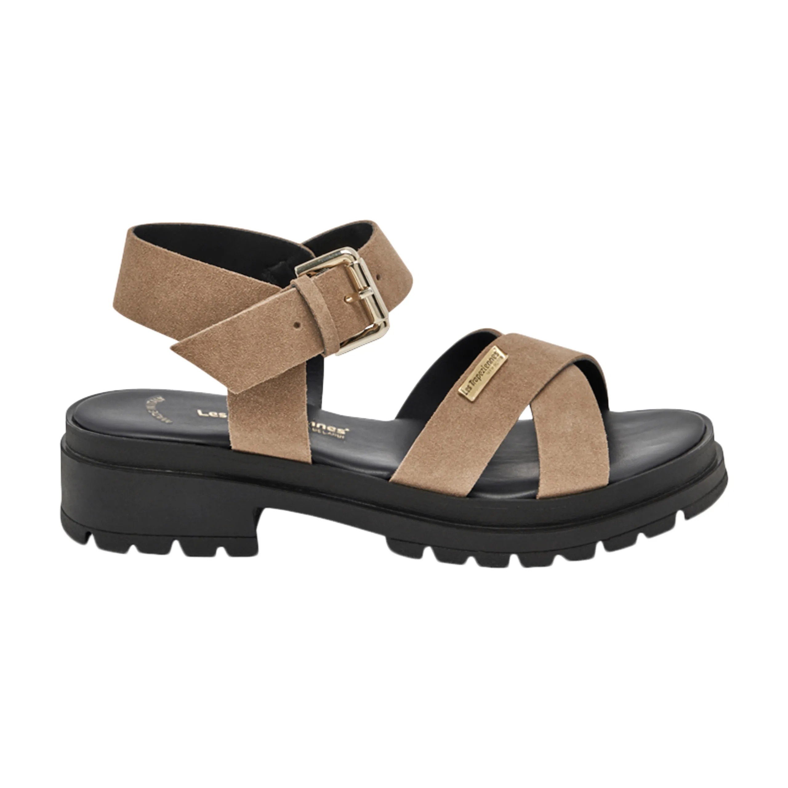 Sandales plates cuir tihasued Marron