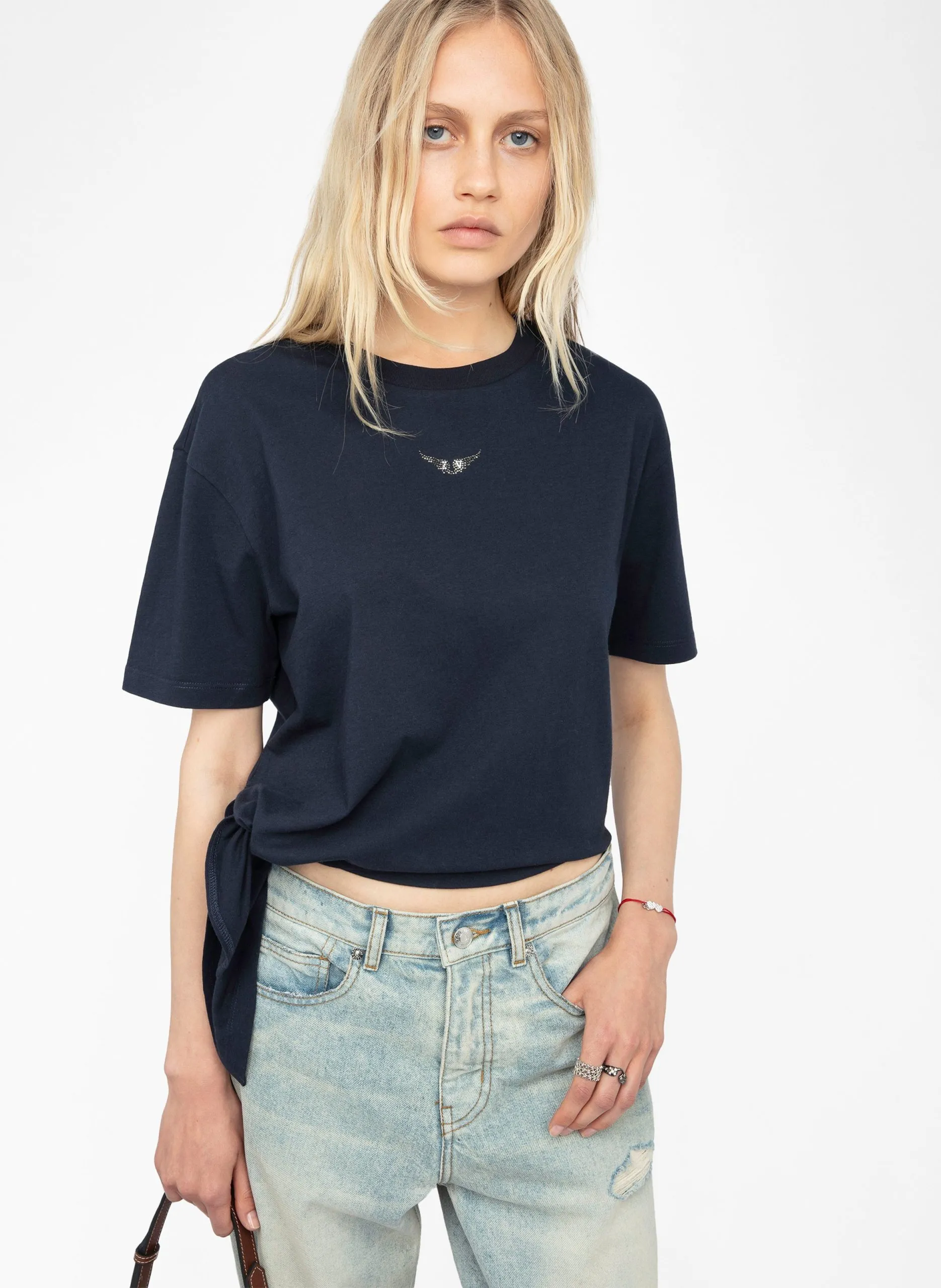 Tee-shirt col rond en coton Bleu EDDA