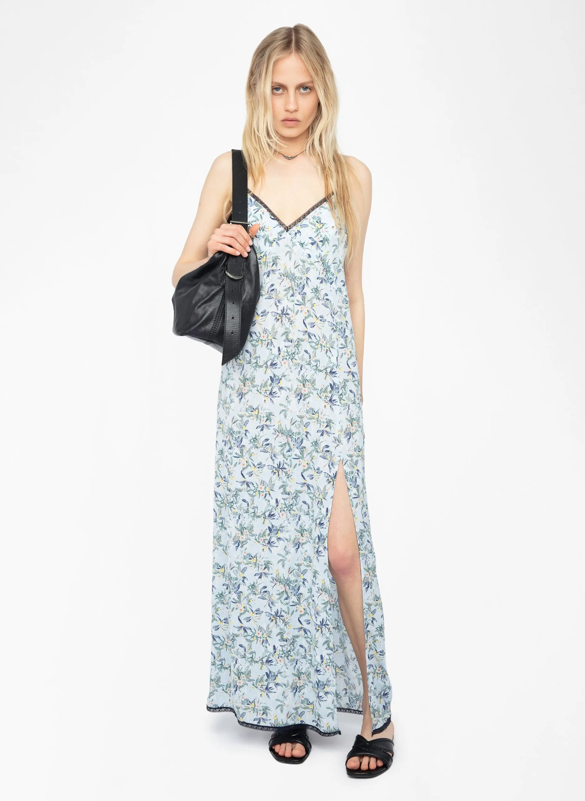 Robe longue col v à imprimé floral Bleu RAMELIL