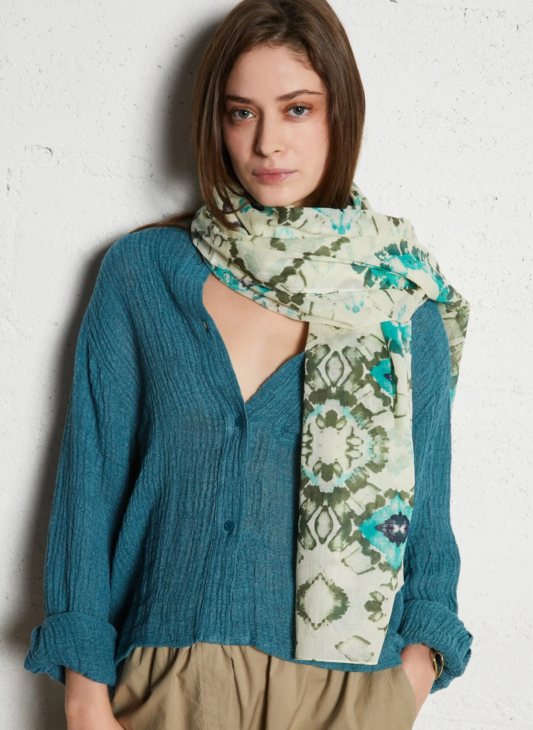 Foulard imprimé en coton Vert
