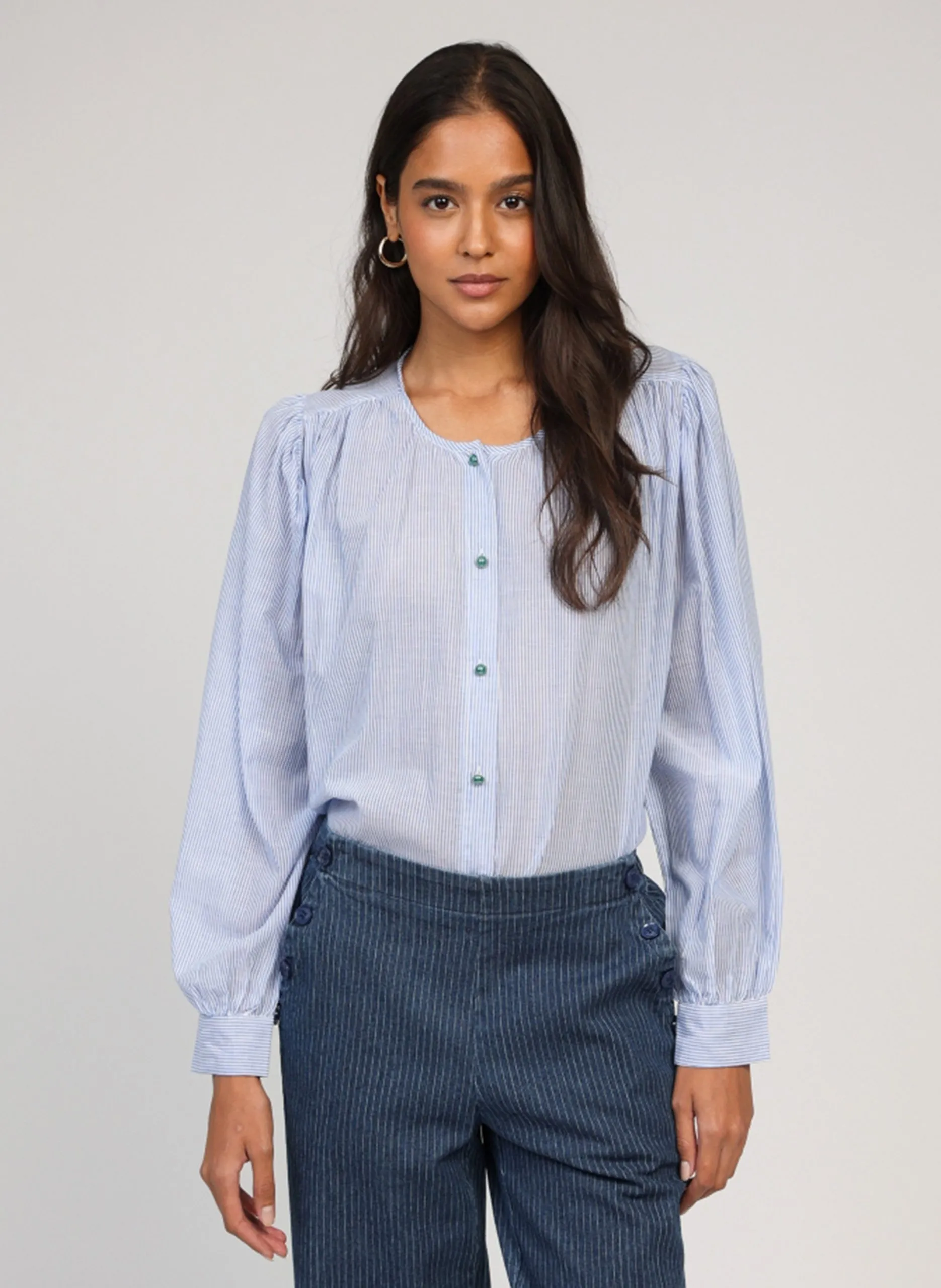 Chemise oversize en coton rayé Bleu SAJONA