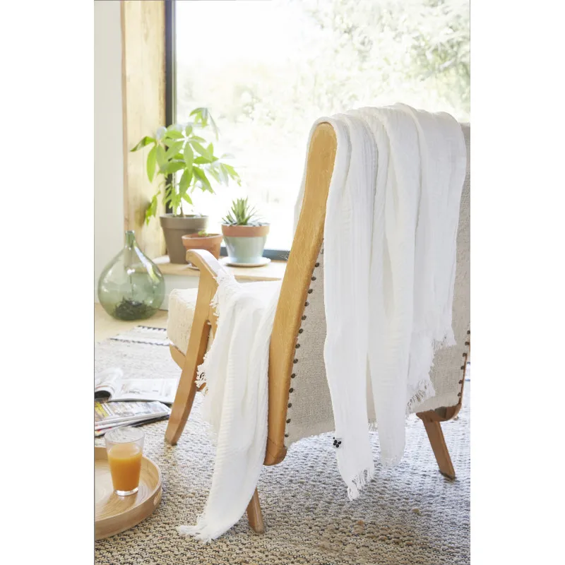 Plaid en coton pur Blanc