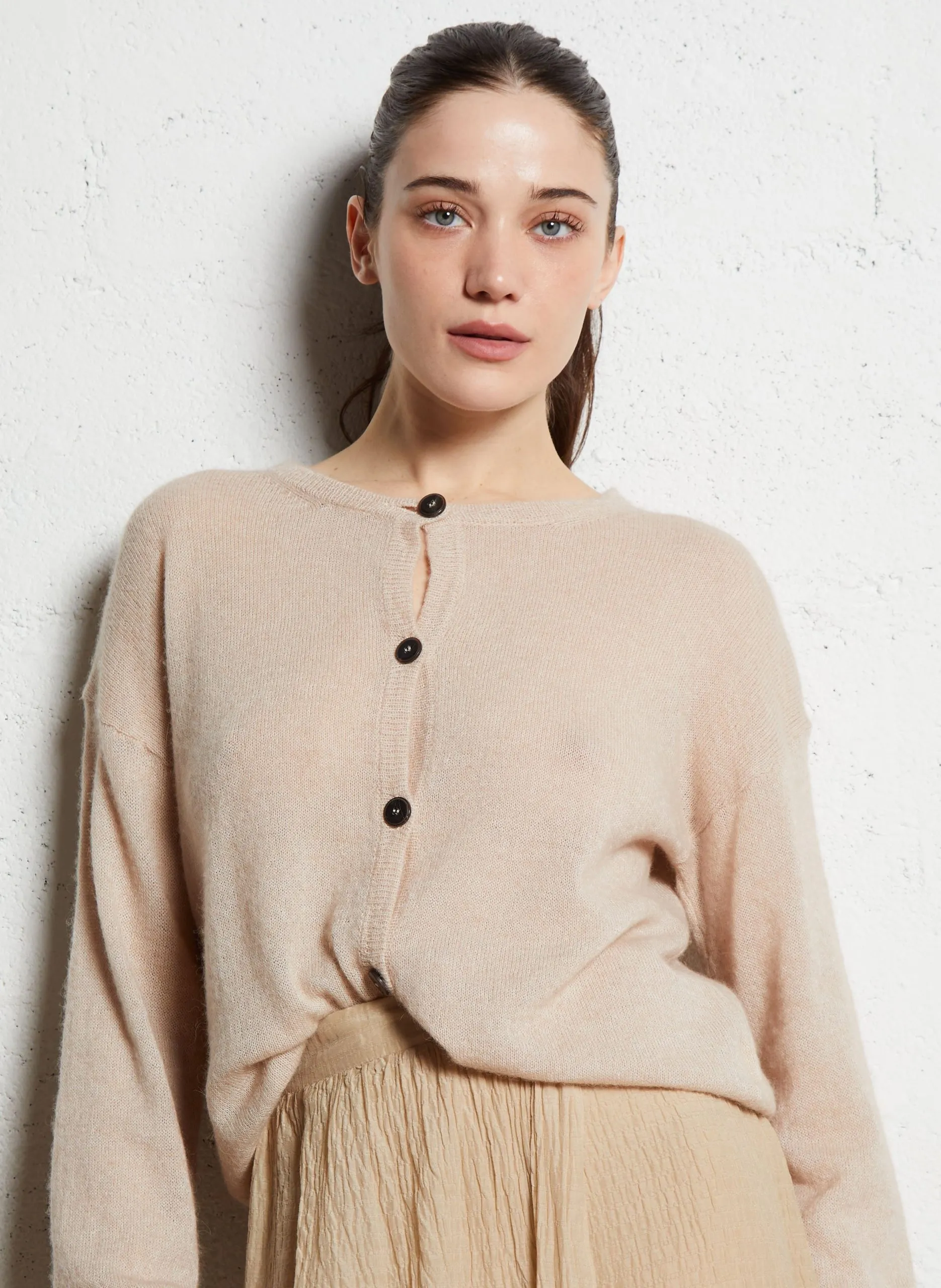 Cardigan en alpaga et coton Blanc