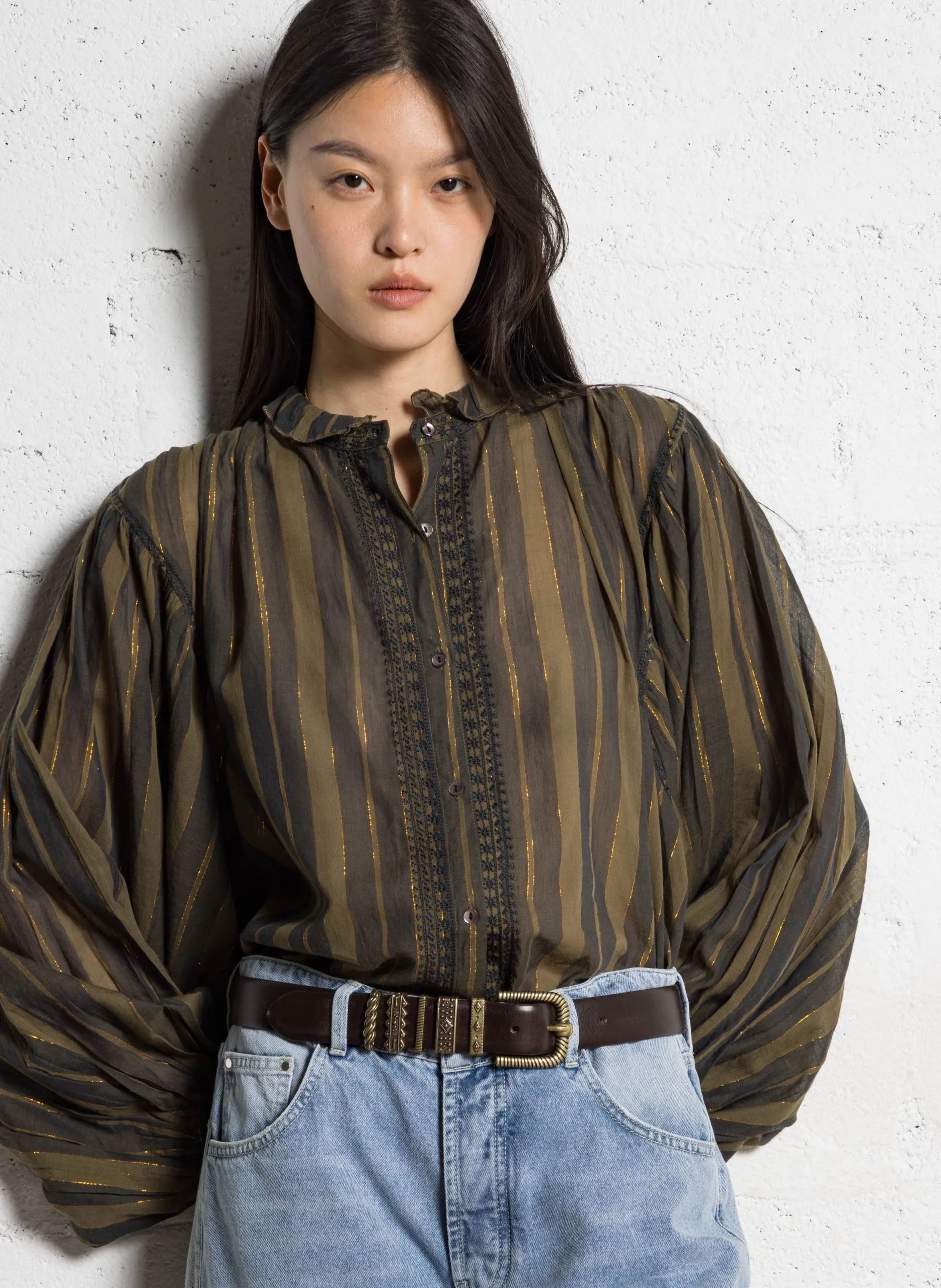 Chemise col rond à rayures Vert RUSTIC CHARM ANIKA