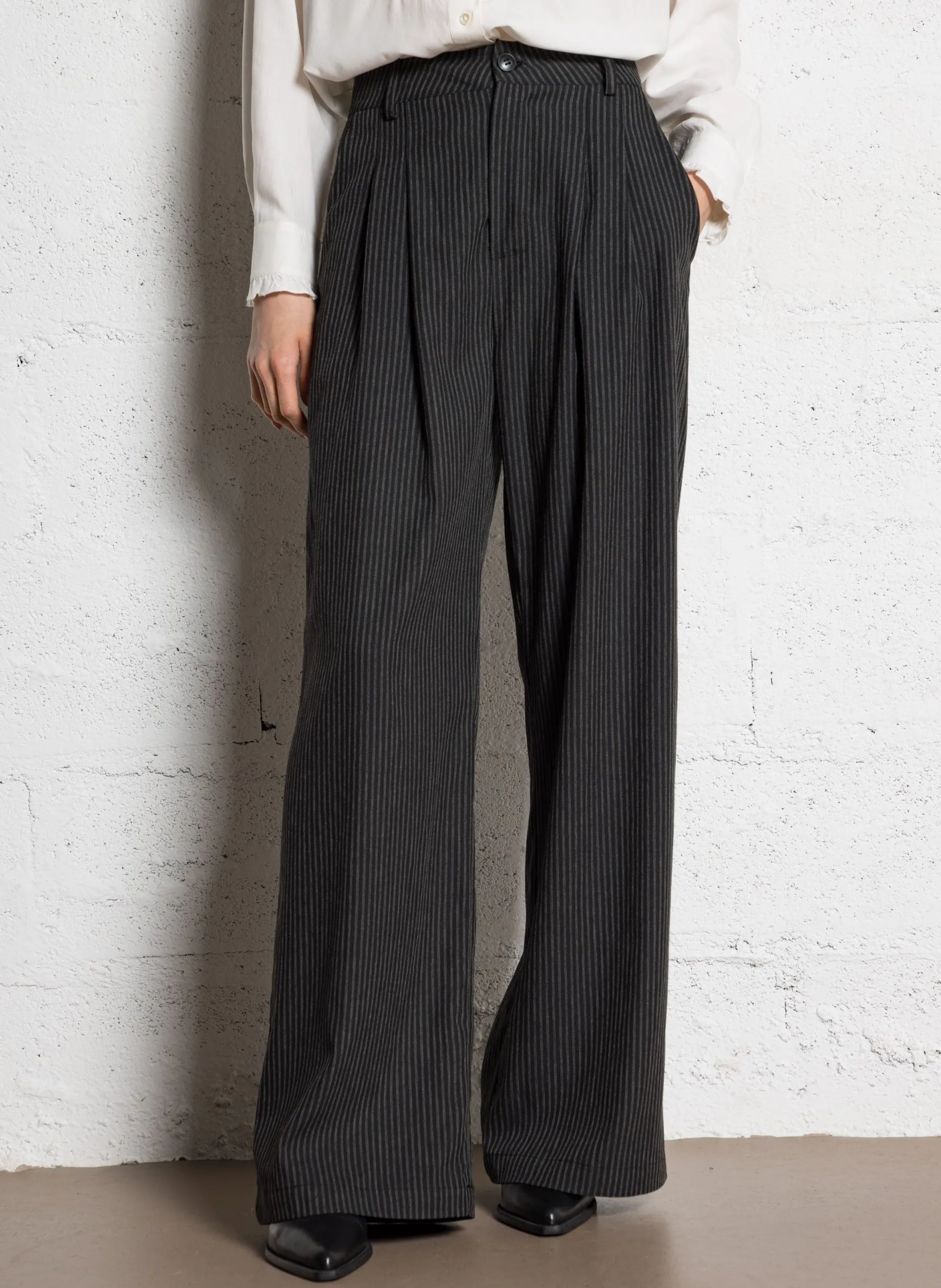 Pantalon large taille haute rayé Noir FRAC CHARLES