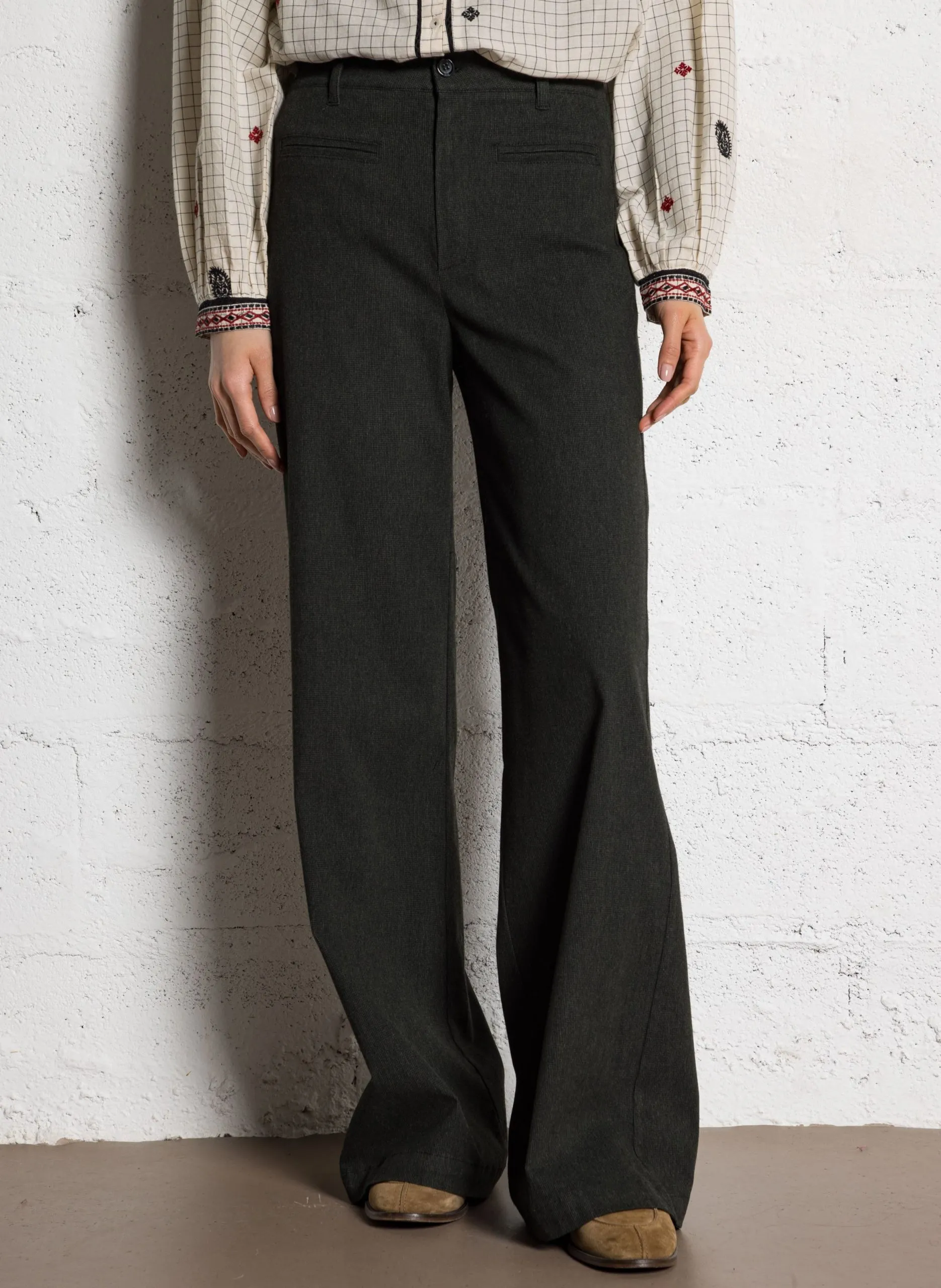 Pantalon droit taille haute jacquard Noir HERITAGE CARLO