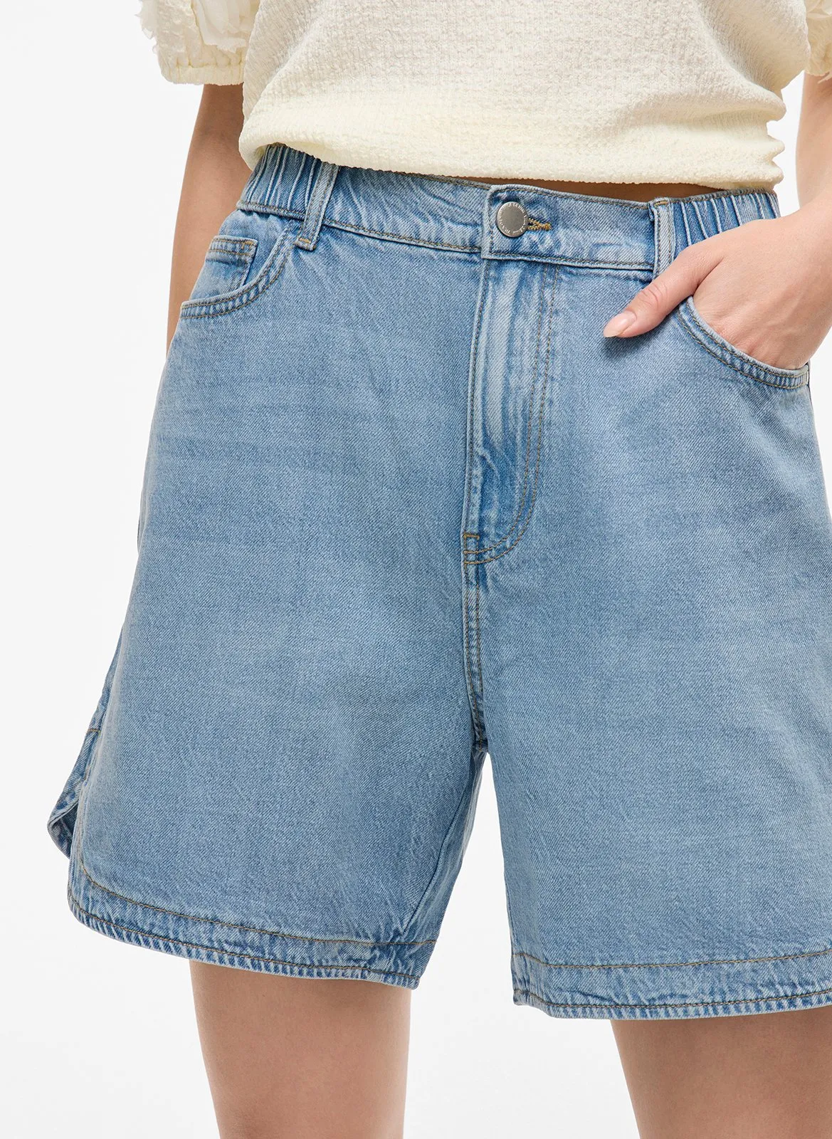 Short droit en denim Bleu
