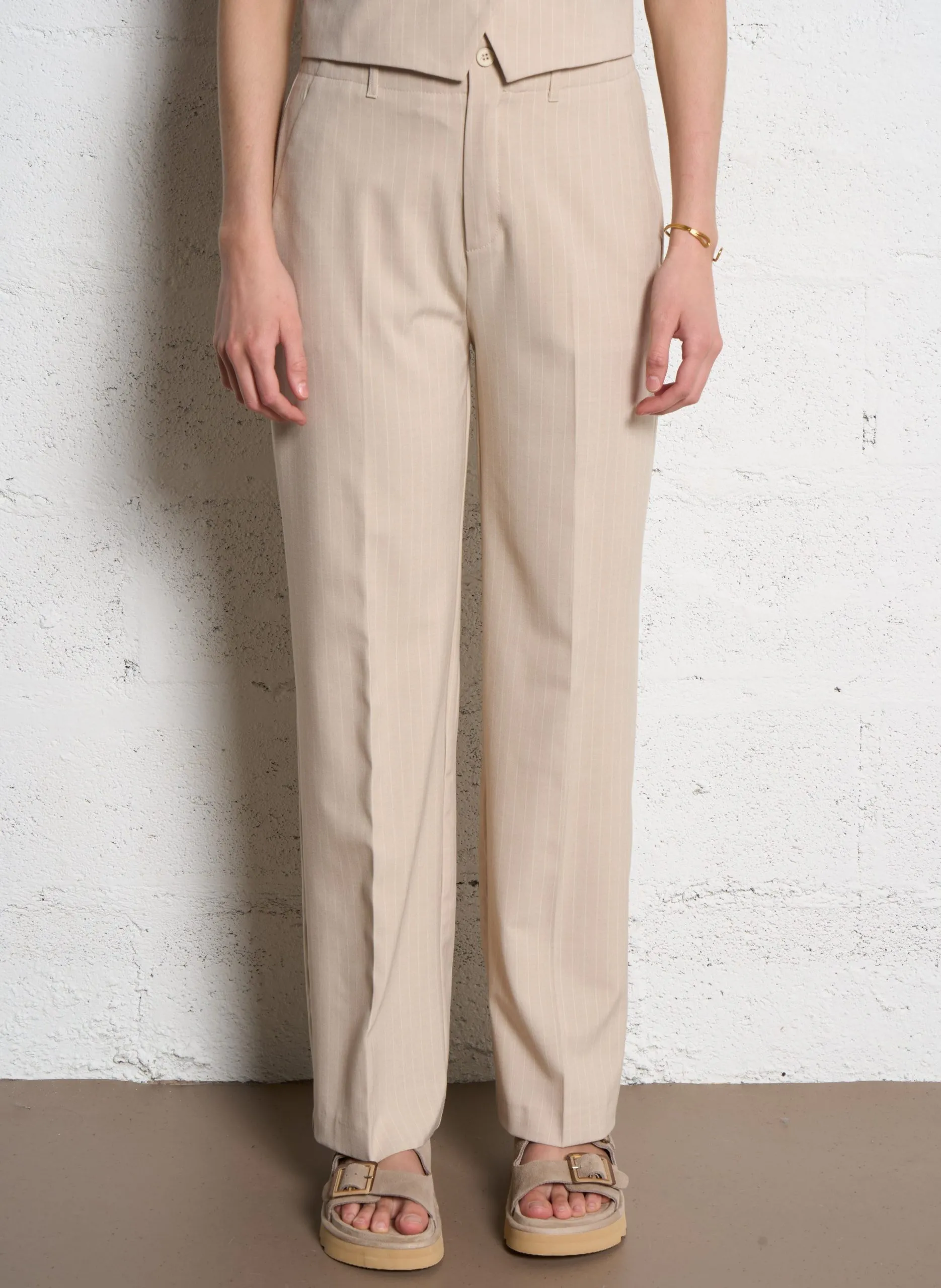 Pantalon large à rayures Beige PILLY