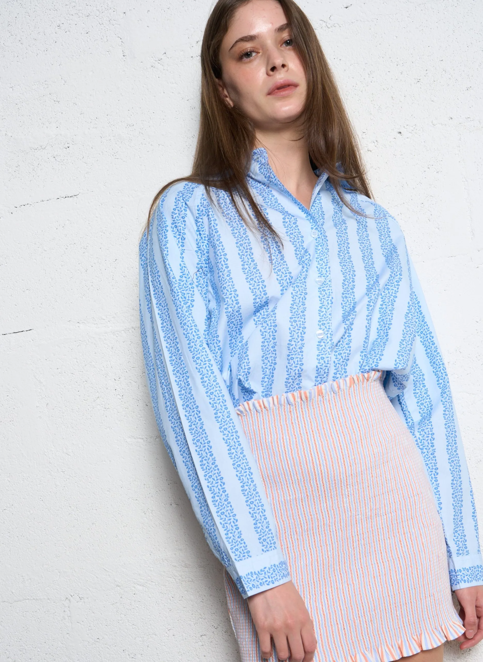 Chemise ovesize en coton imprimé Bleu BERTA