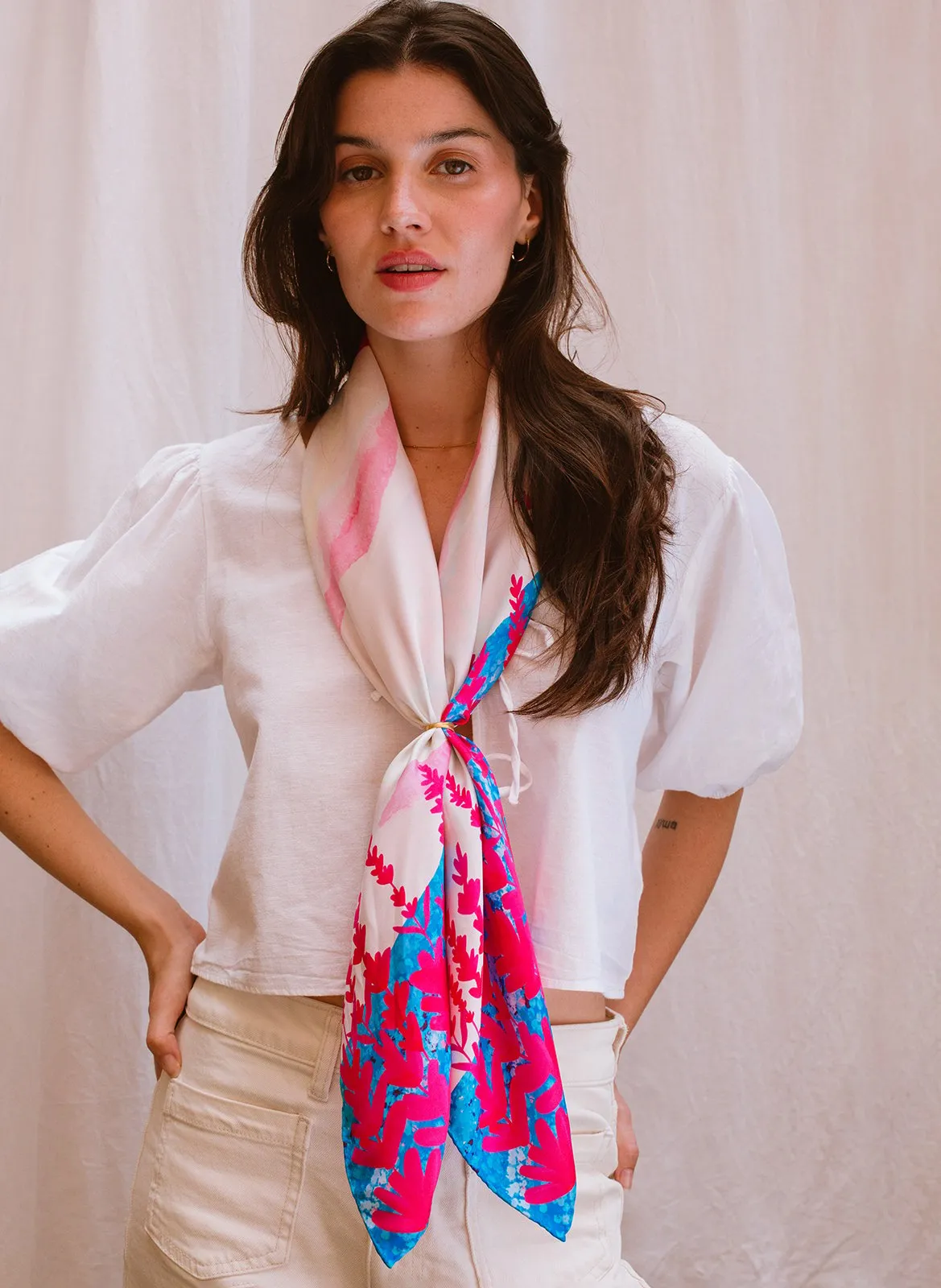 Foulard imprimé en soie Bleu AU COUCHER