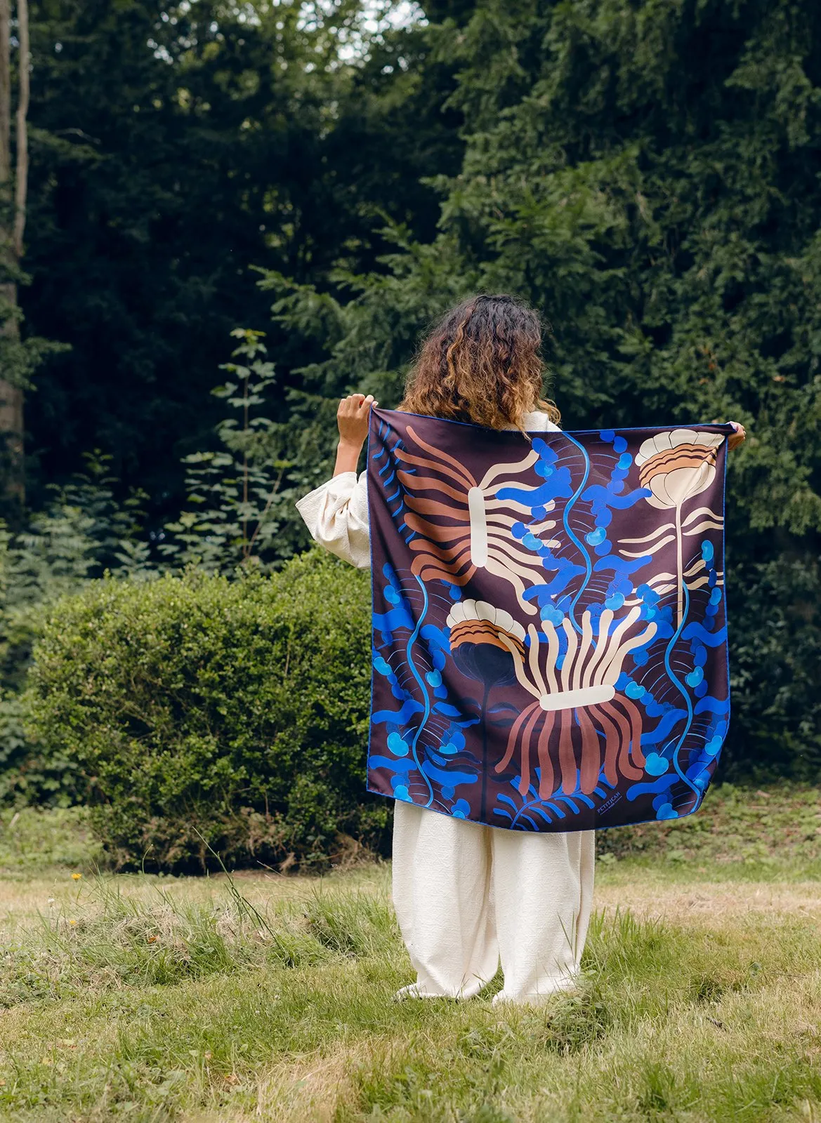 Foulard en soie Bleu JARDIN D'HIVER