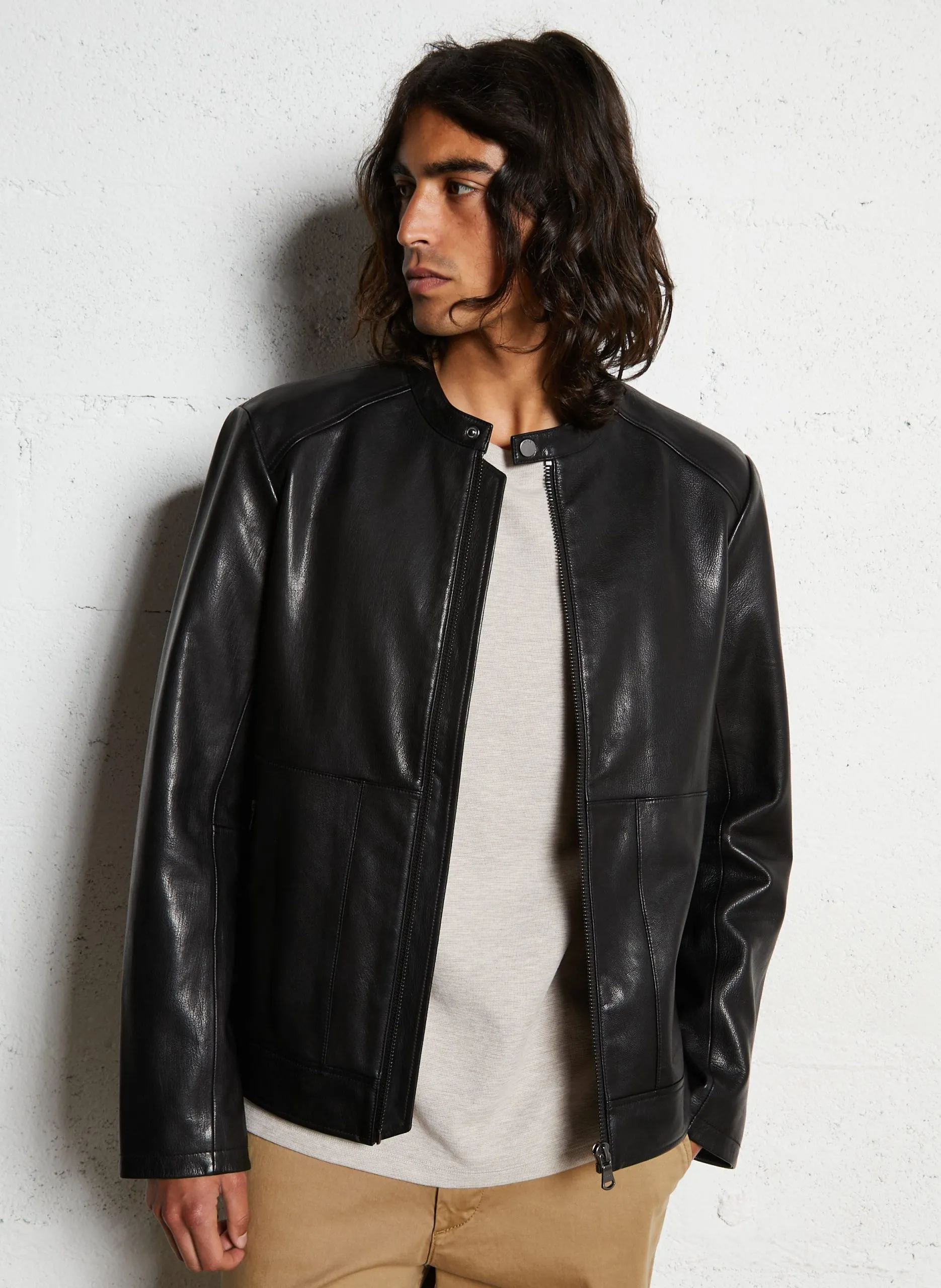 Veste en cuir droite Noir