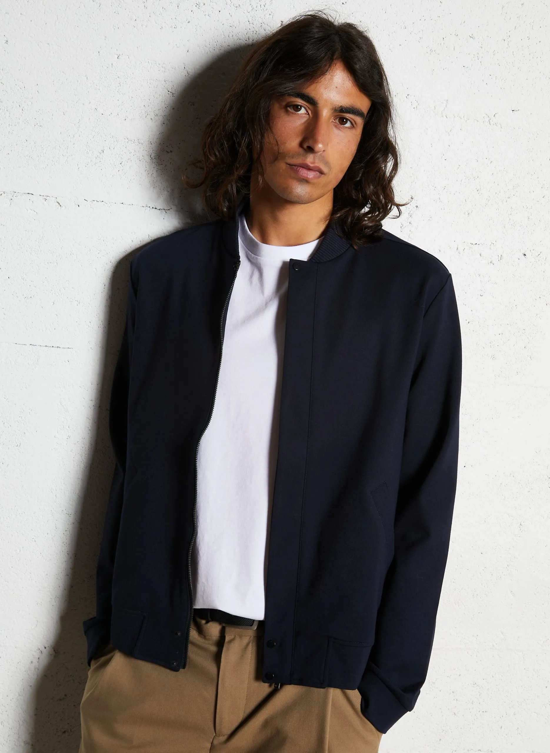 Blouson droit zippé uni Bleu