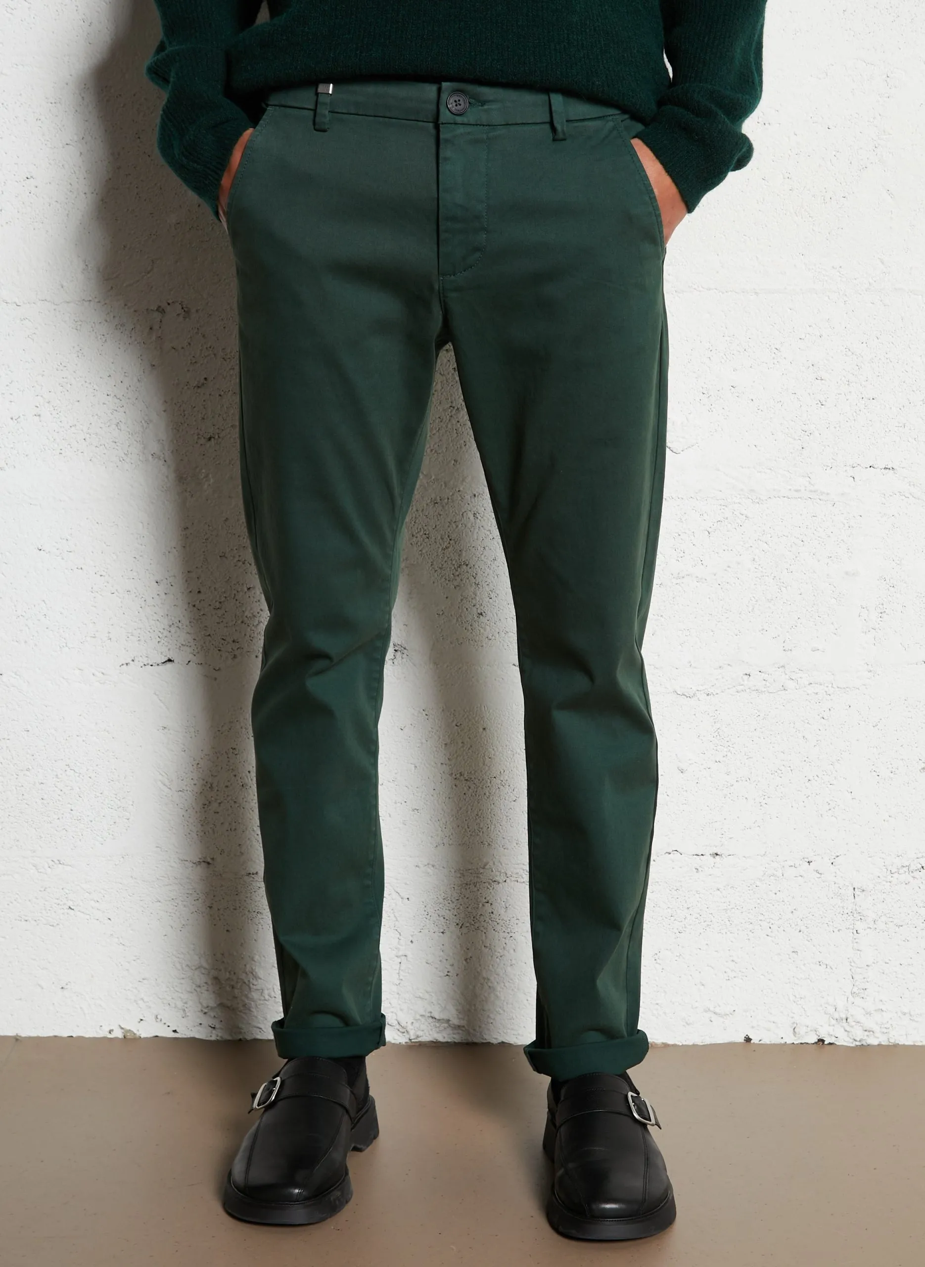 Chino slim-fit en coton mélangé Vert