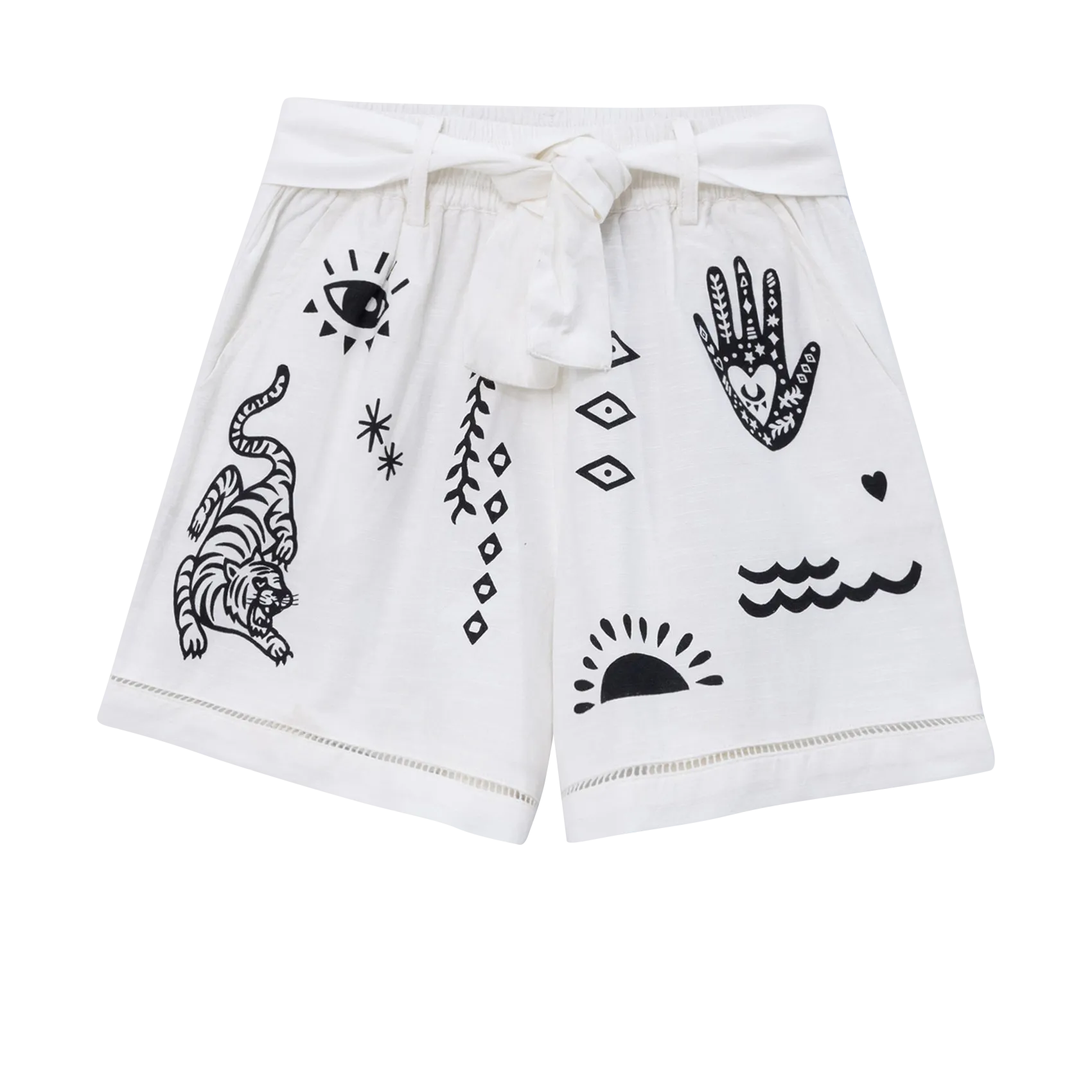 Short droit en coton mélangé imprimé Blanc