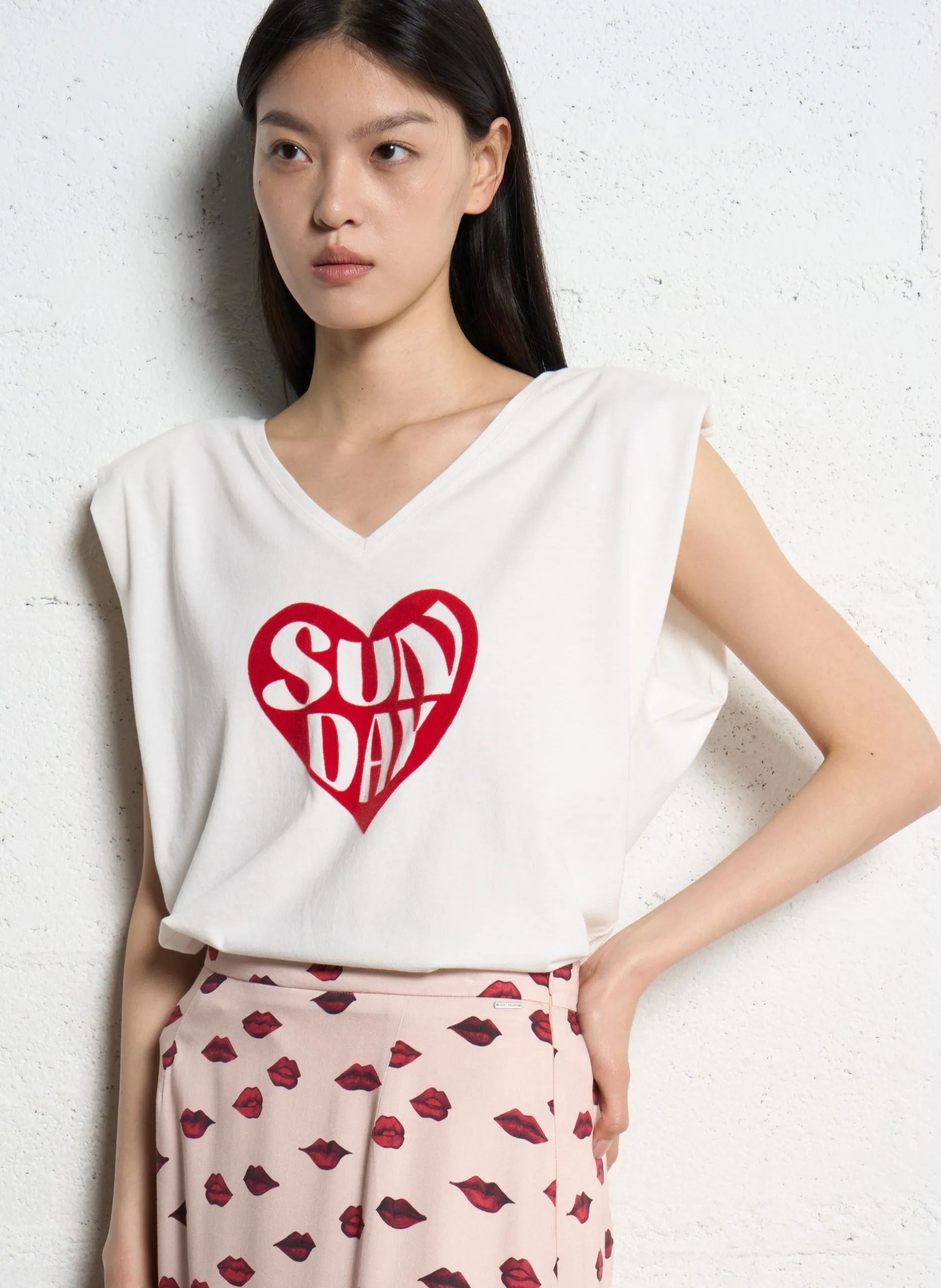 Tee-shirt col V en coton Blanc