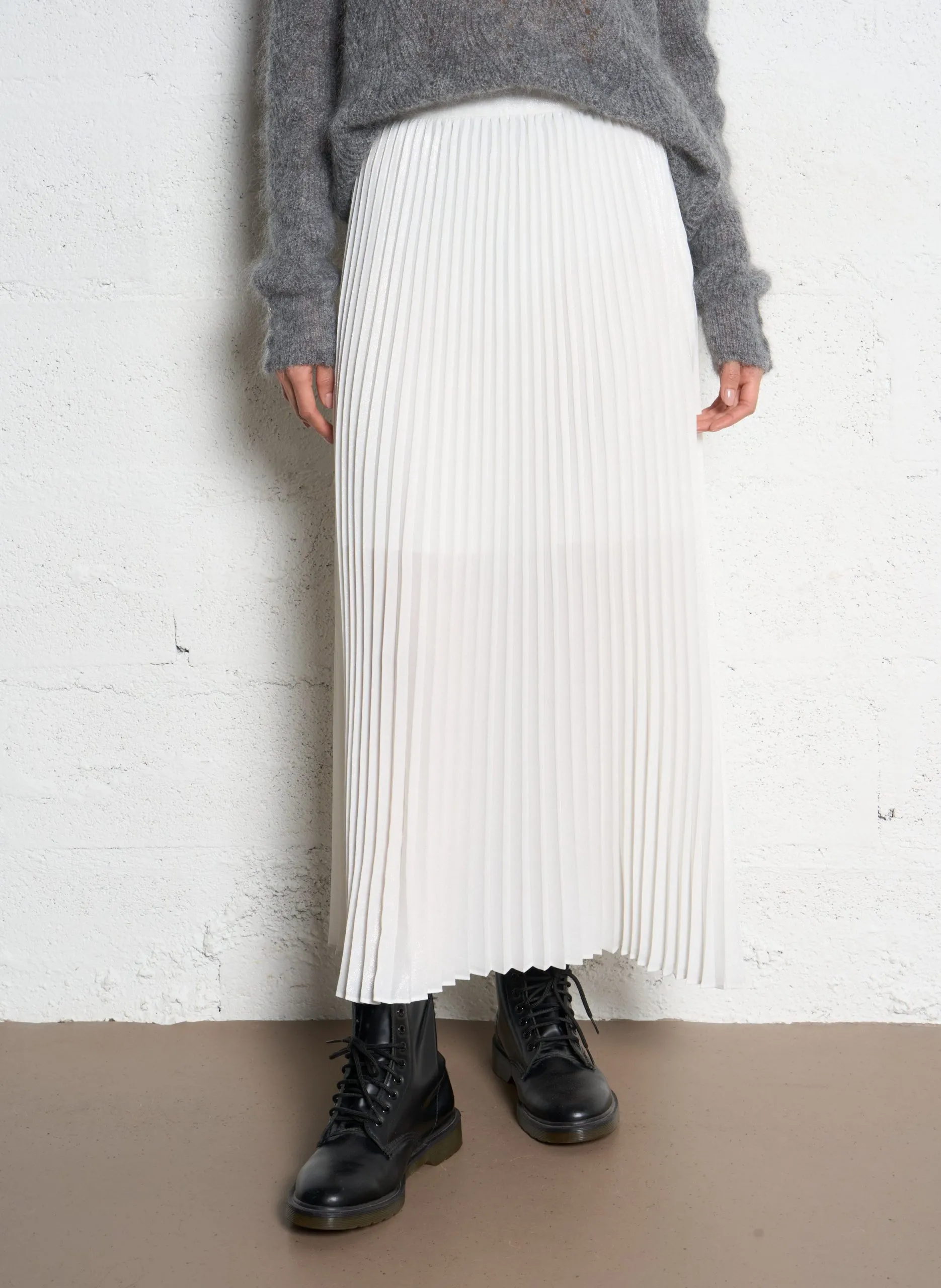 Jupe midi plissée Blanc