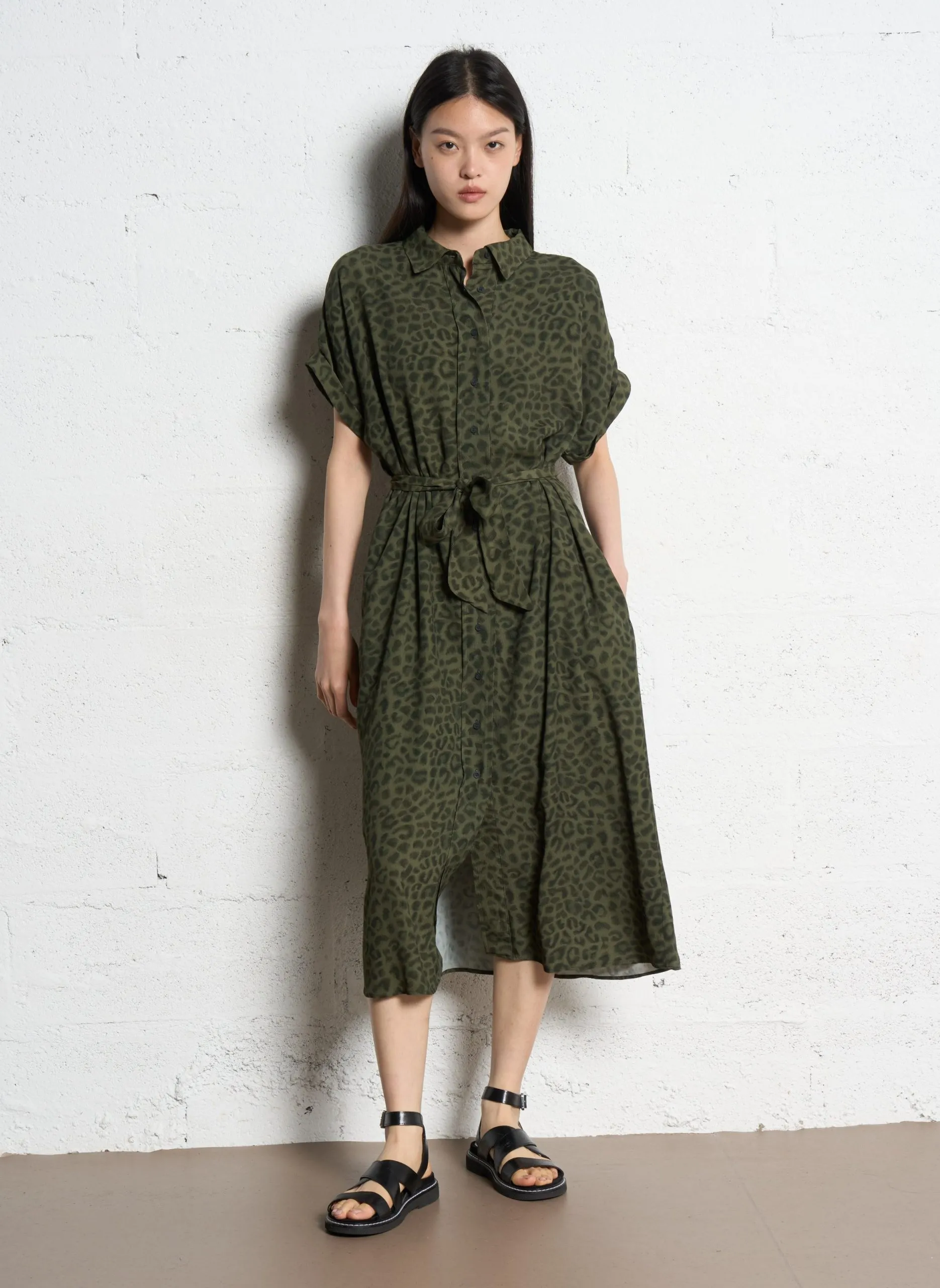 Robe ample imprimée Kaki LOUISA