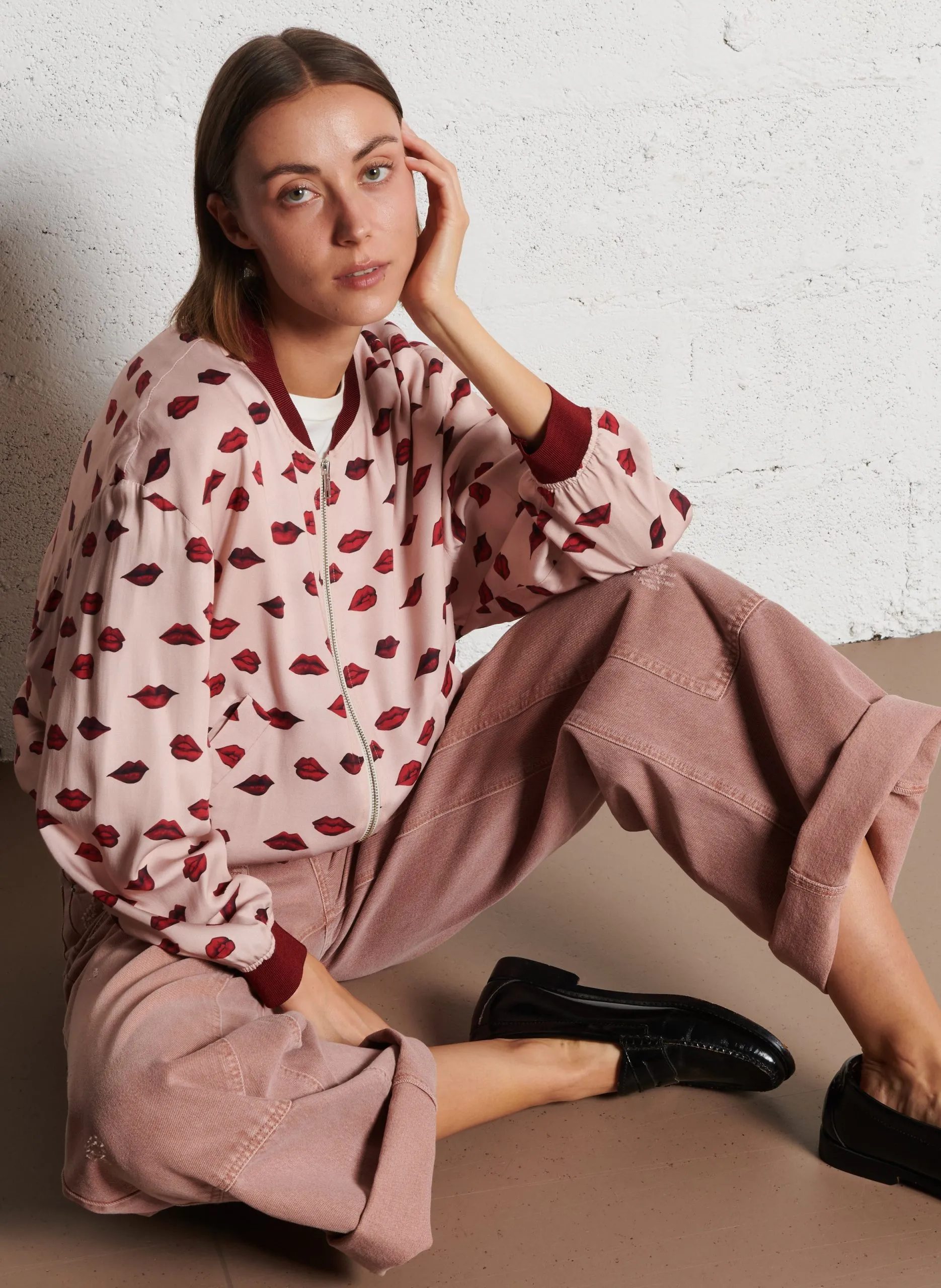 Blouson droit imprimé Rose