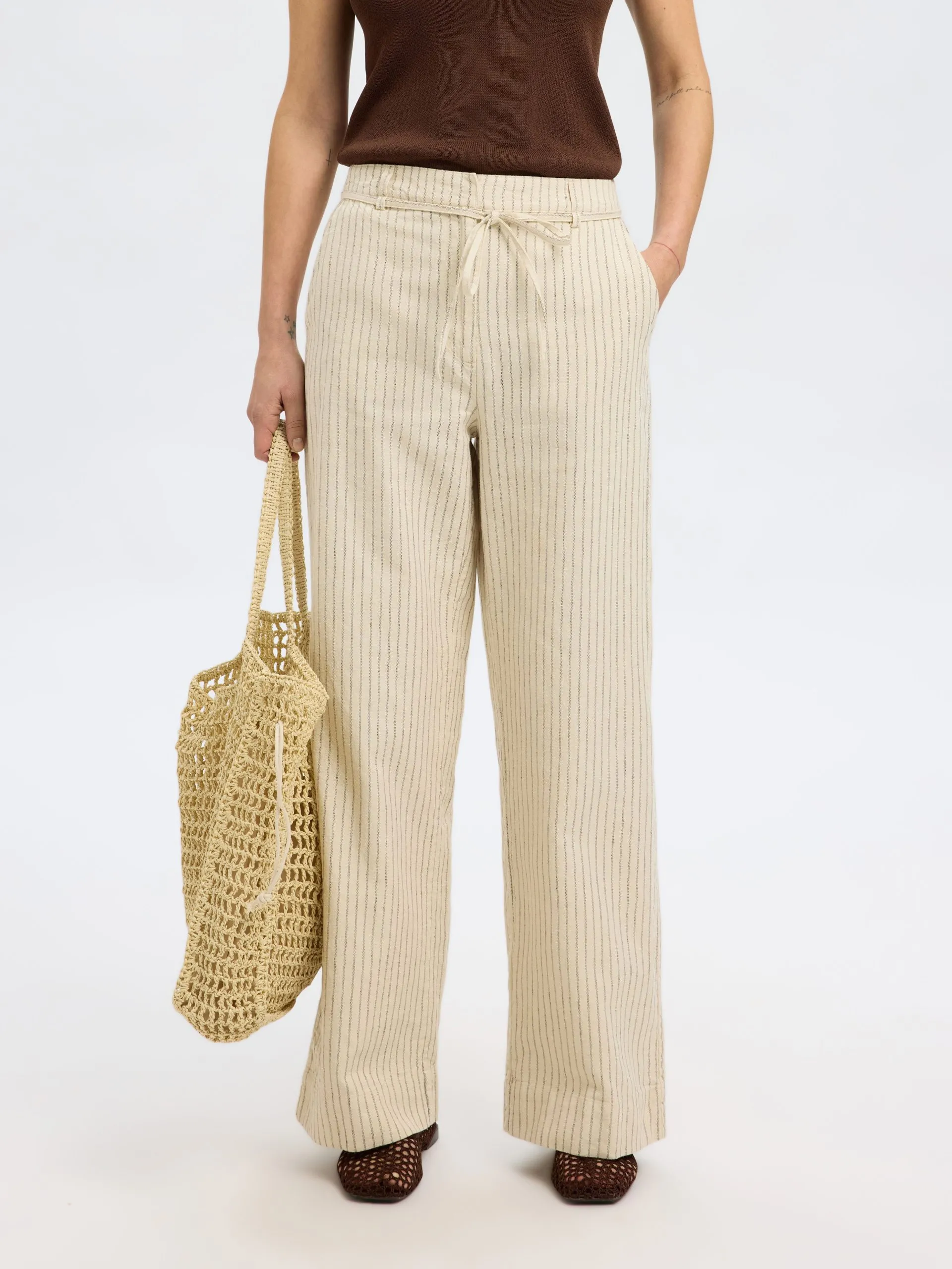 Pantalon large en coton bio mélangé Beige JOHANNE