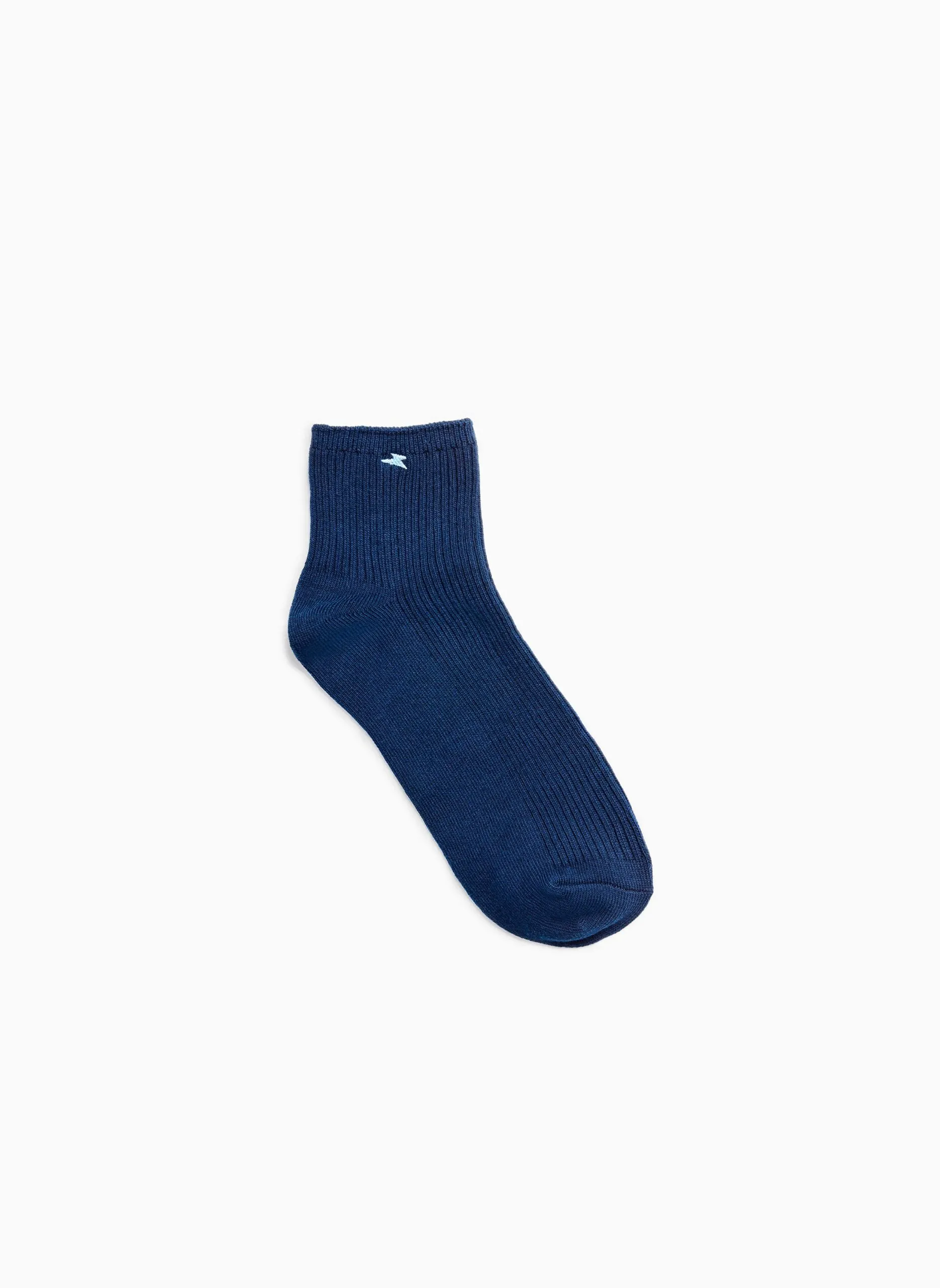 Chaussettes courtes côtelées en coton mélangé Bleu AMY