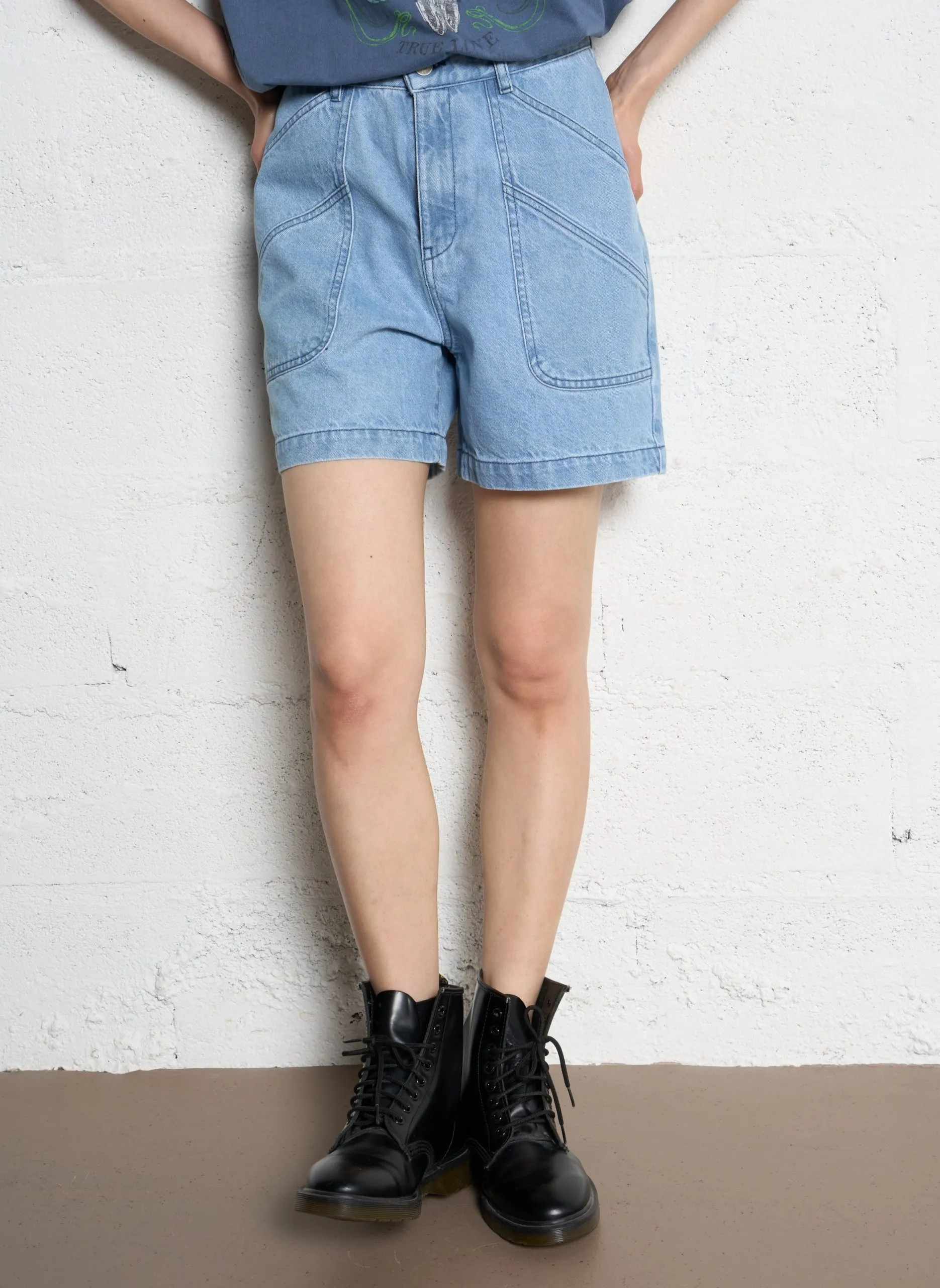 Short droit en coton Bleu