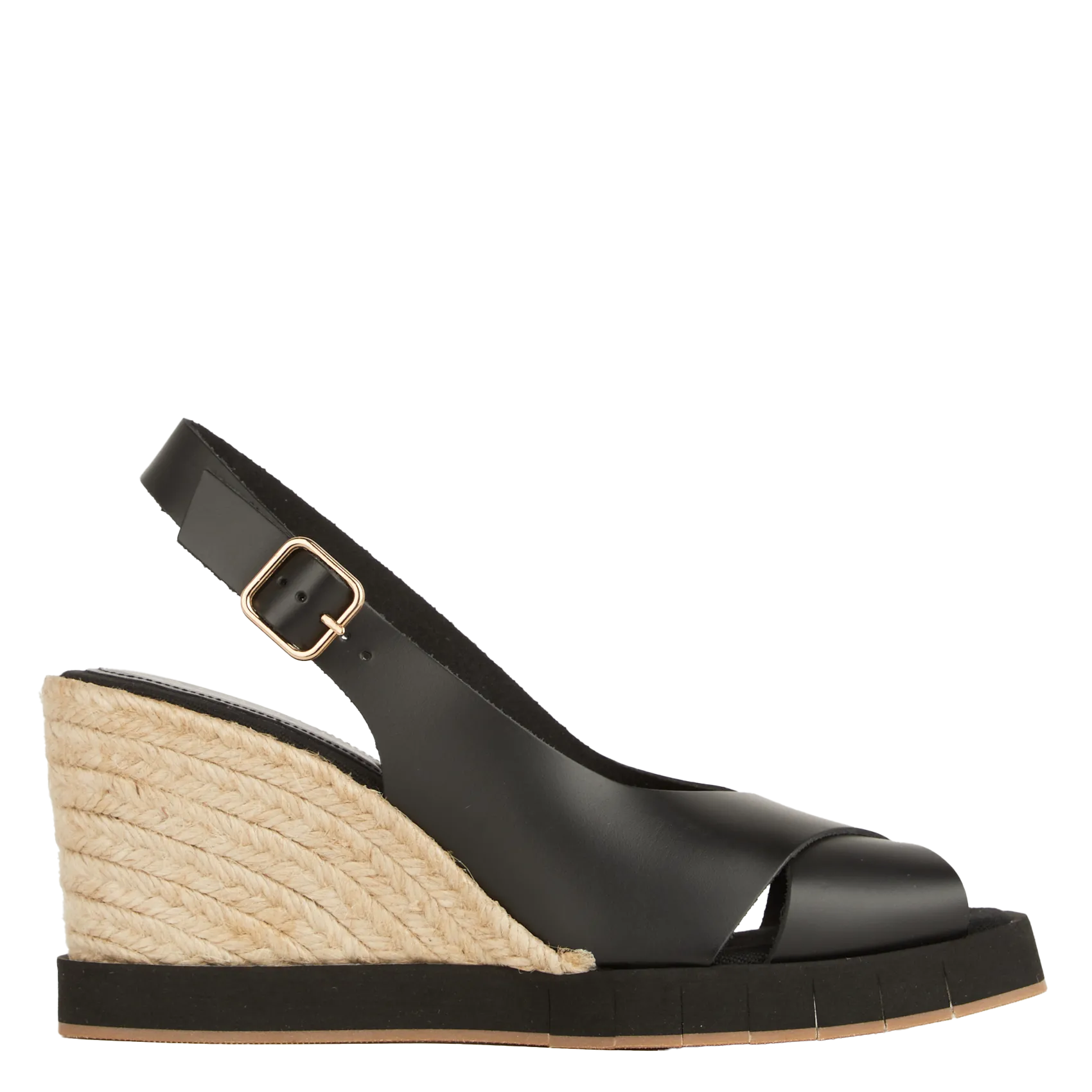 Sandales compensées en cuir Noir WANDA