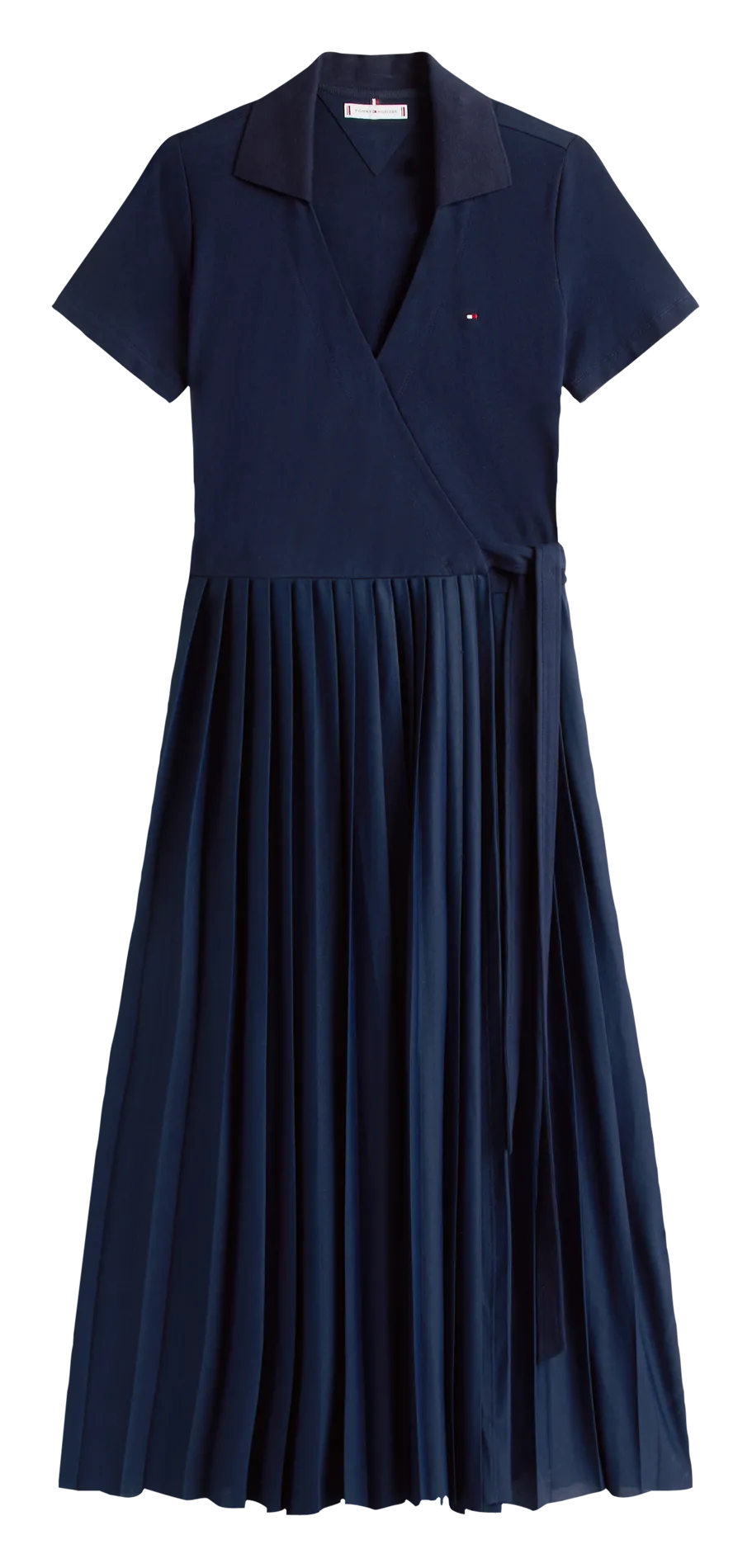 Robe longue col v à revers Bleu