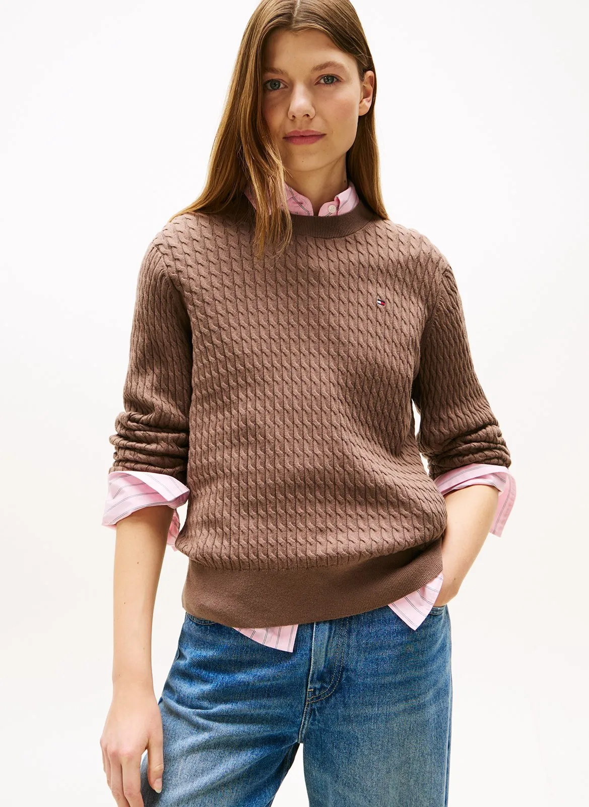 Pull droit en coton Marron