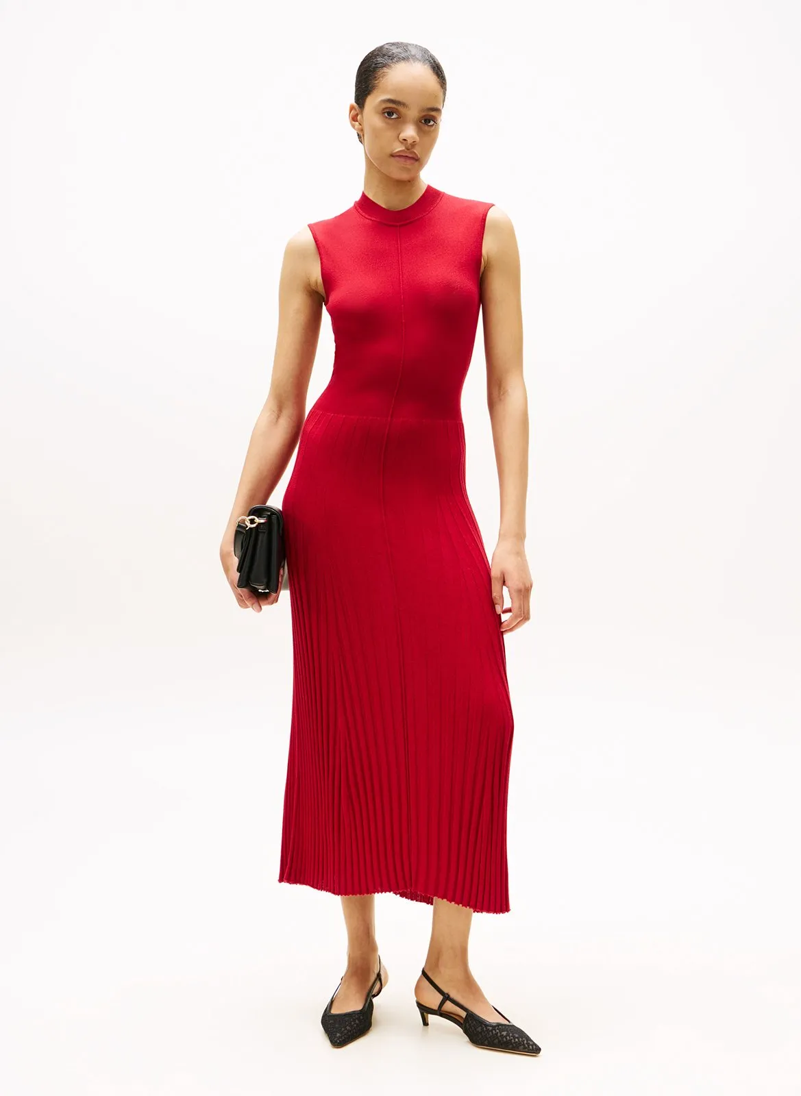 Robe midi col rond Rouge