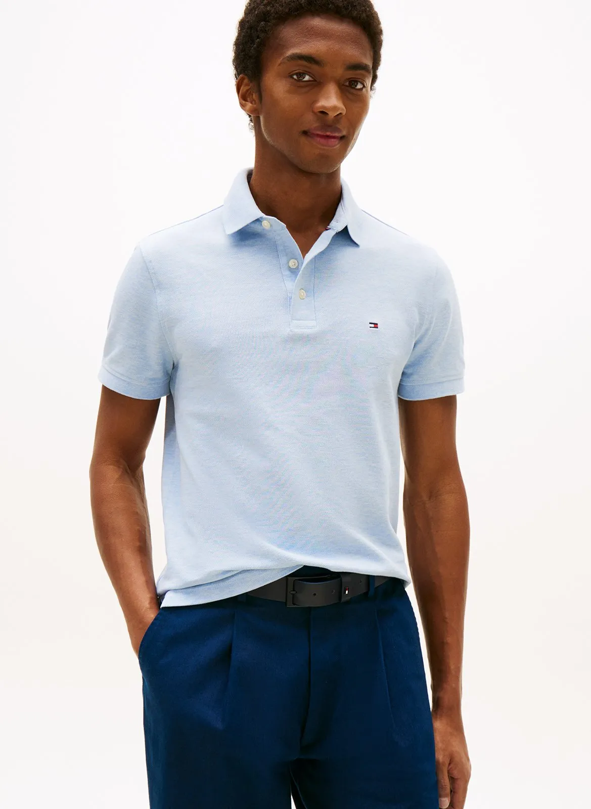 Polo slim-fit en coton bio Bleu