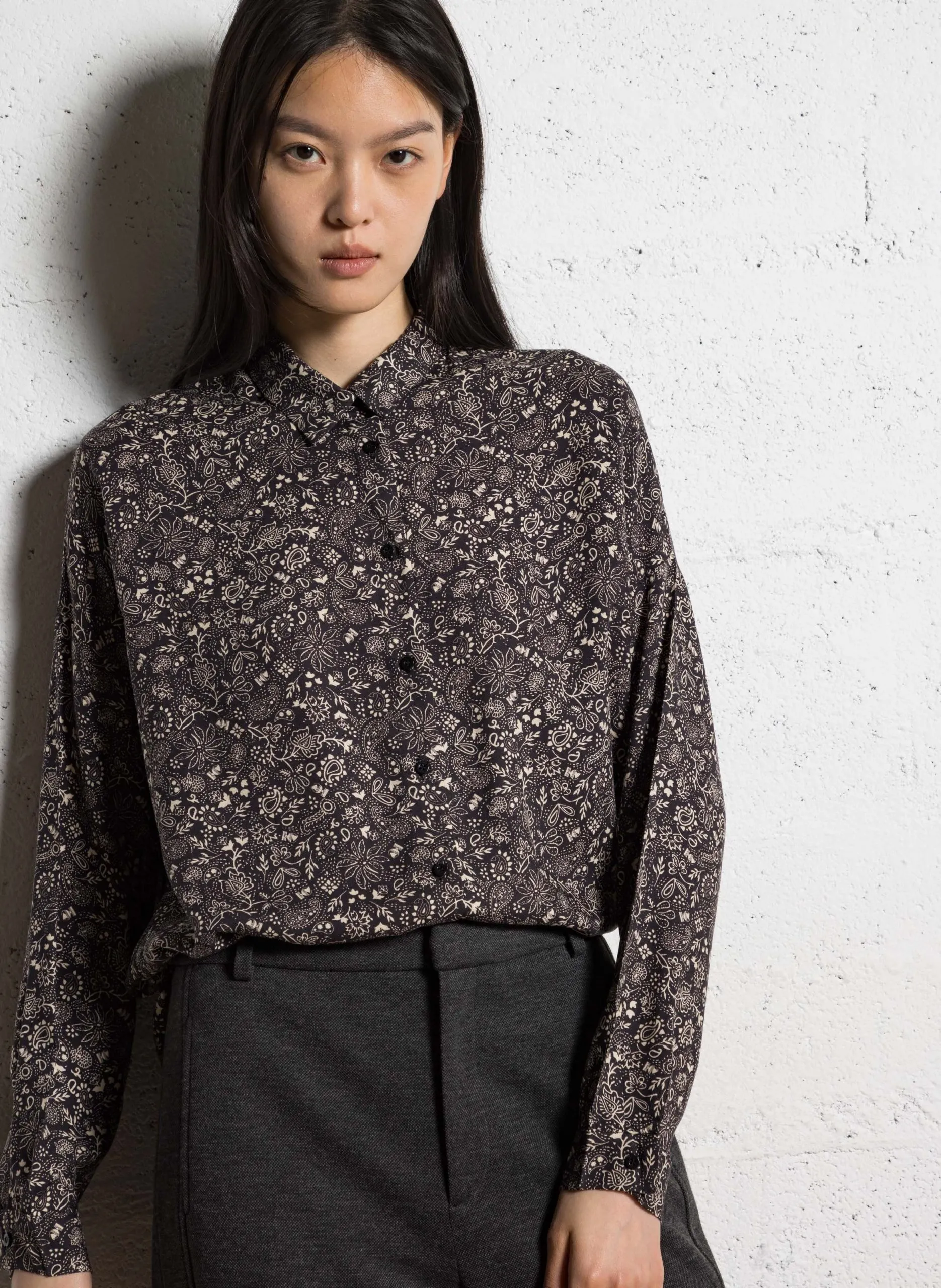 Chemise droite imprimée Noir