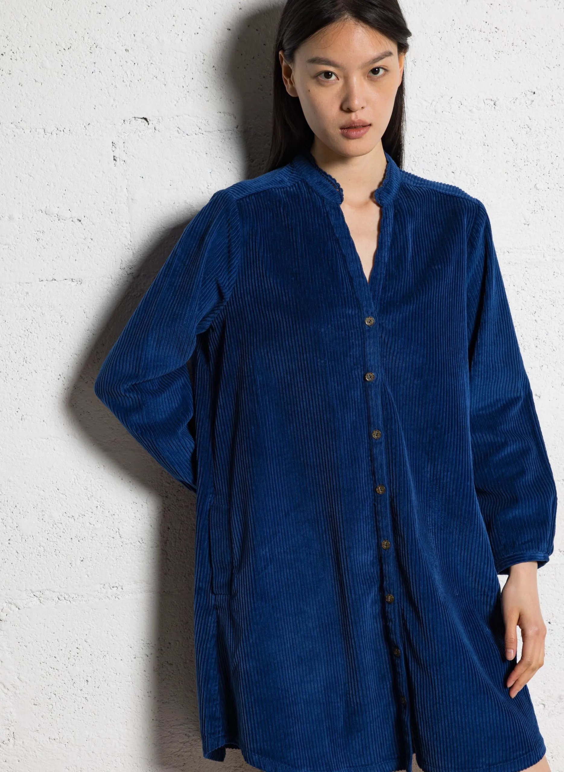 Robe courte en coton côtelé Bleu RUSH